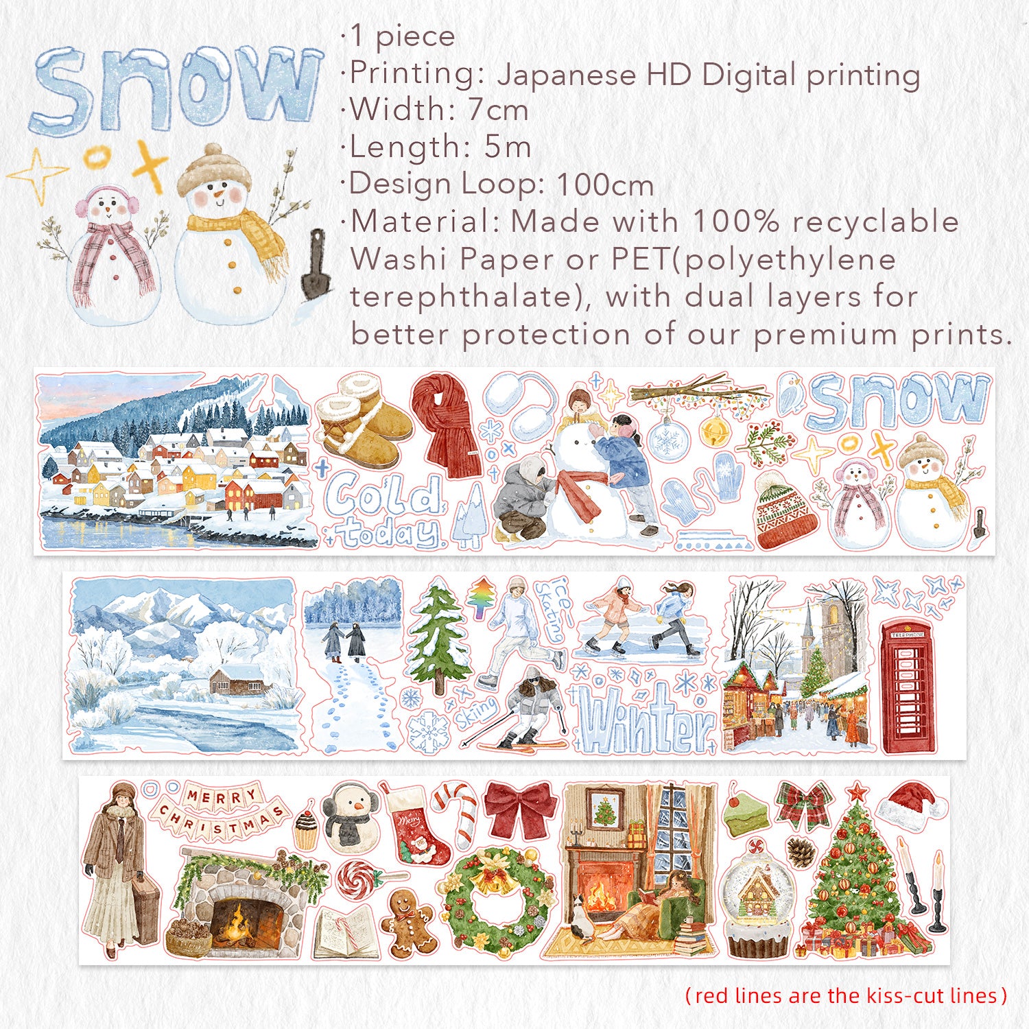 Pre-cut Winter's Whisper Wide Washi/PET Tape