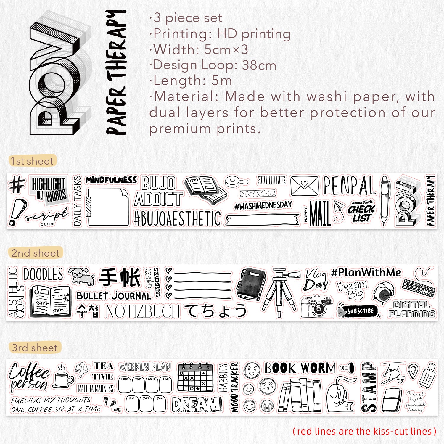 Daily Bujo Washi Tape Sticker Set | The Washi Tape Shop. Beautiful Washi and Decorative Tape For Bullet Journals, Gift Wrapping, Planner Decoration and DIY Projects