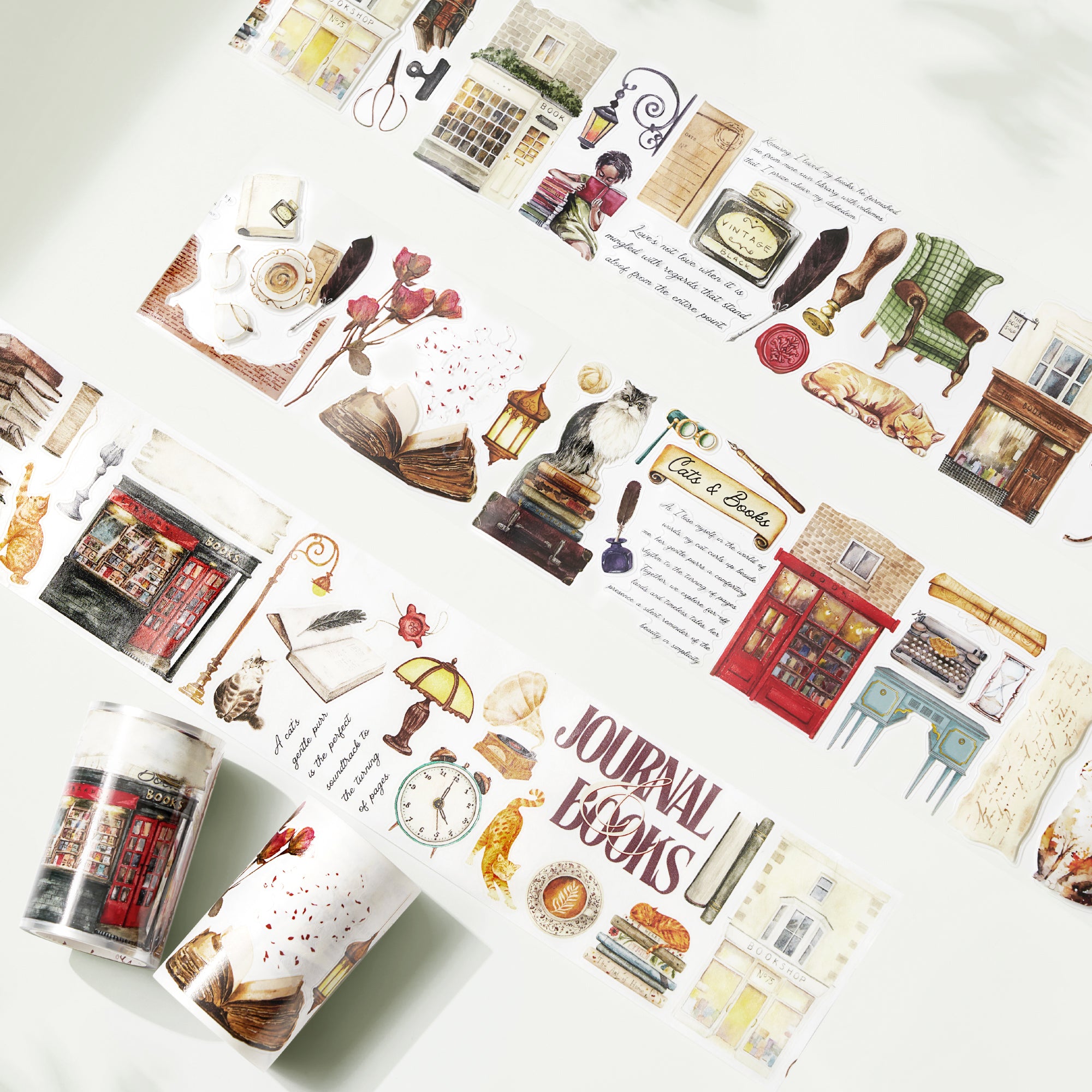 Pre-cut Cats and Books Wide Washi/PET Tape | The Washi Tape Shop. Beautiful Washi and Decorative Tape For Bullet Journals, Gift Wrapping, Planner Decoration and DIY Projects