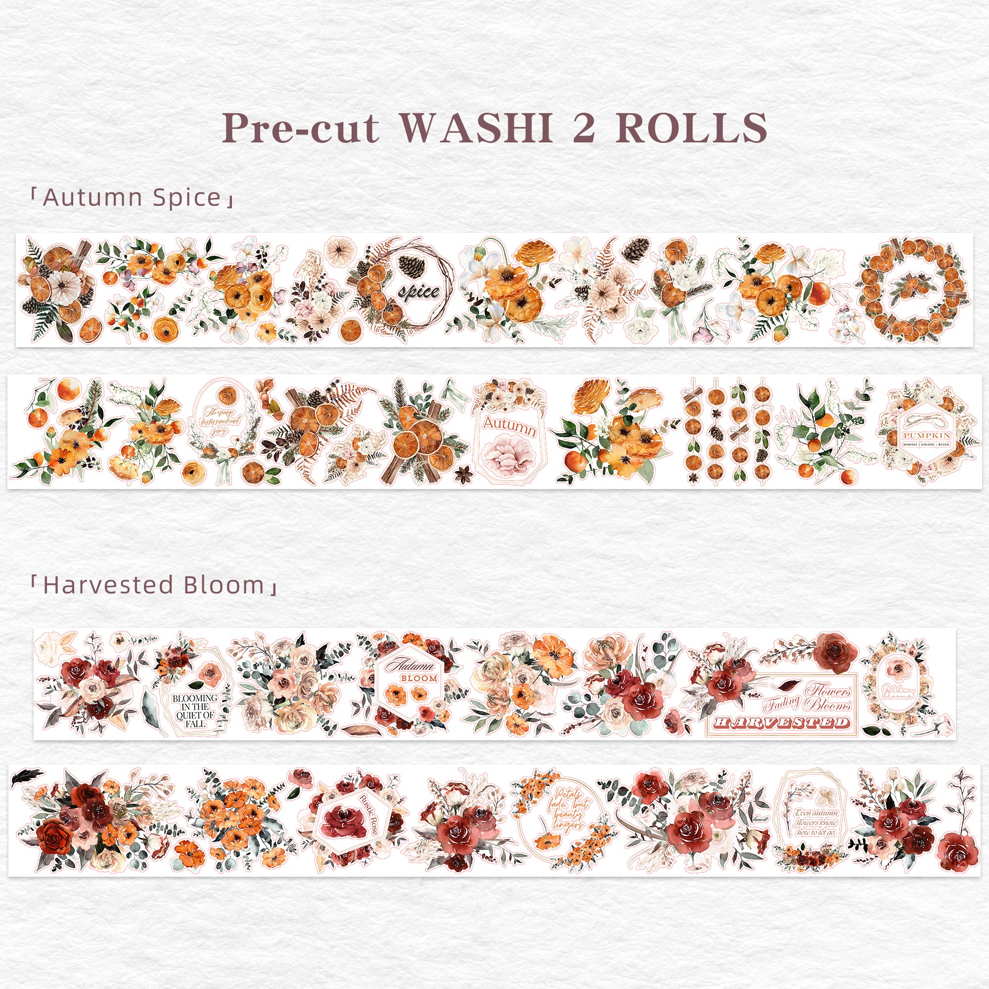 Pre-cut Harvested Bloom Bundle | The Washi Tape Shop. Beautiful Washi and Decorative Tape For Bullet Journals, Gift Wrapping, Planner Decoration and DIY Projects