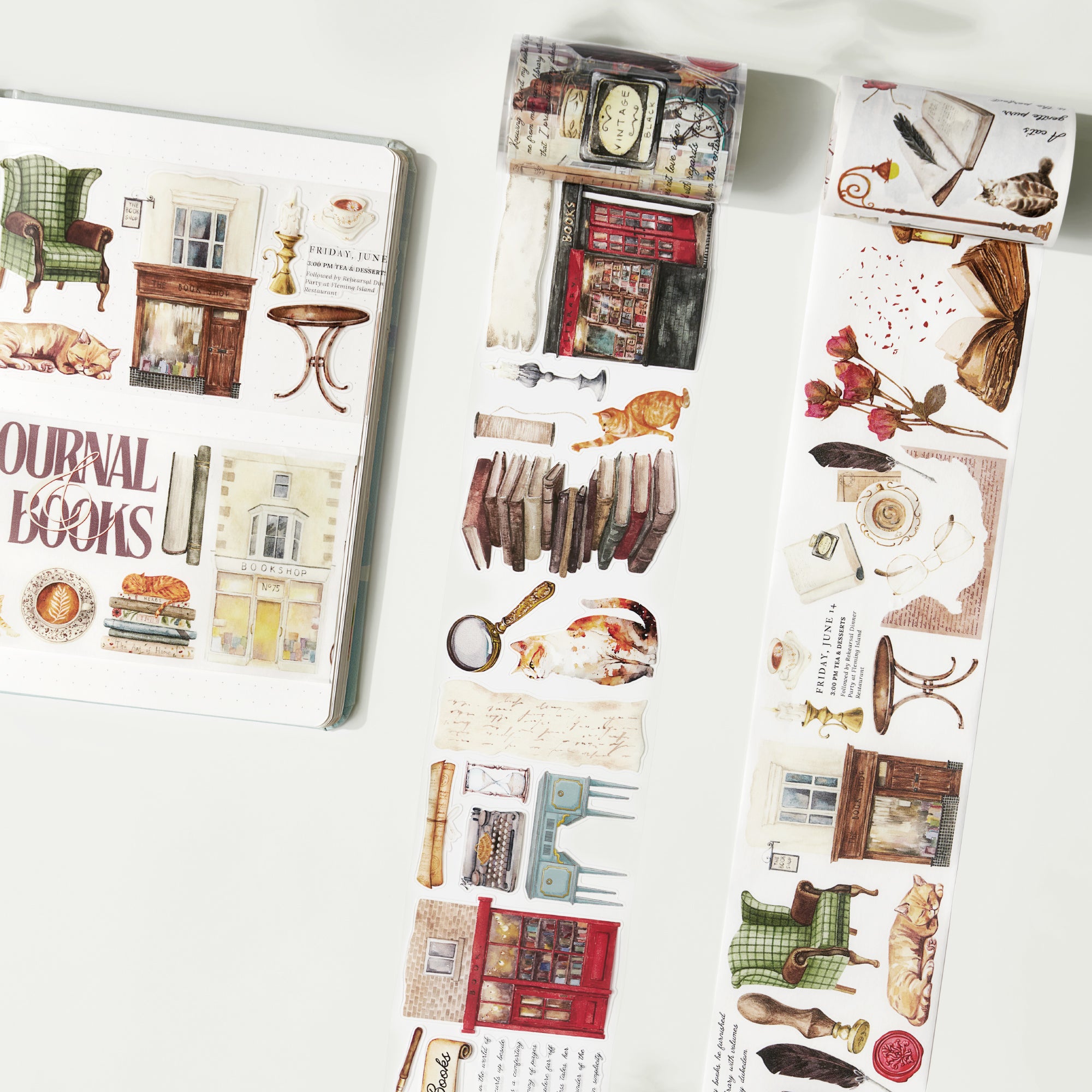 Pre-cut Cats and Books Wide Washi/PET Tape | The Washi Tape Shop. Beautiful Washi and Decorative Tape For Bullet Journals, Gift Wrapping, Planner Decoration and DIY Projects