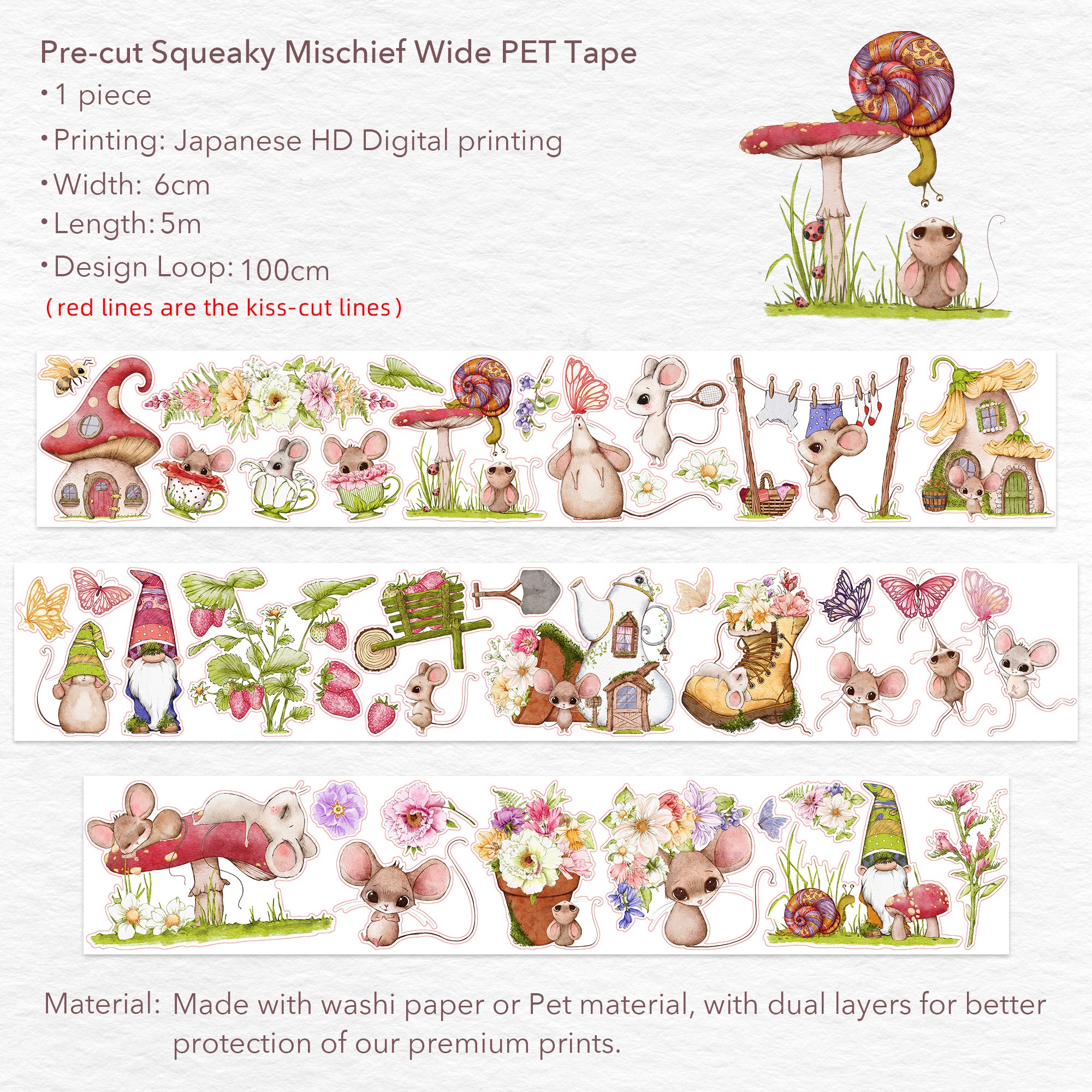 Pre-cut Squeaky Mischief Wide Washi/PET Tape | The Washi Tape Shop. Beautiful Washi and Decorative Tape For Bullet Journals, Gift Wrapping, Planner Decoration and DIY Projects