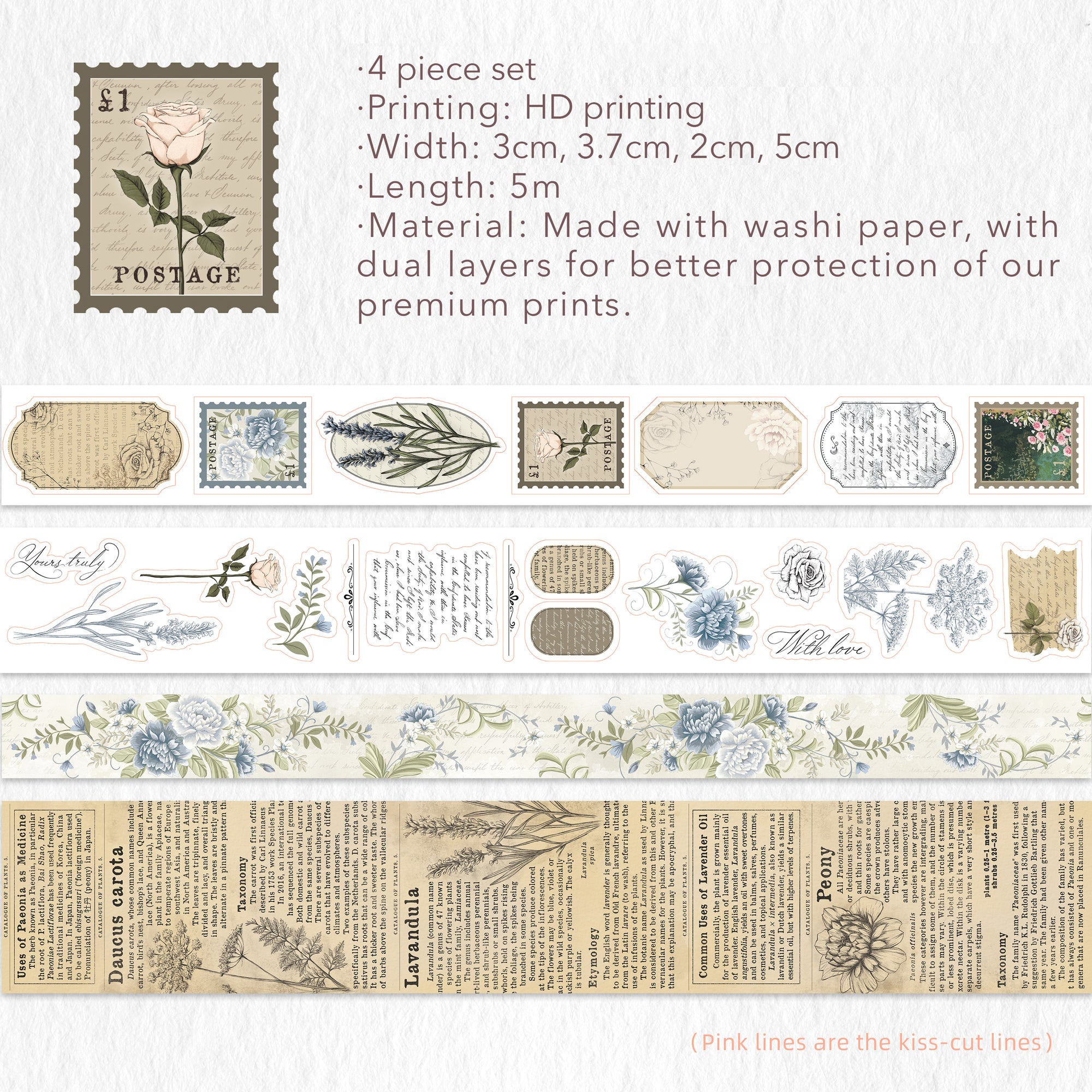 Petals & Parchment Washi Tape Sticker Set | The Washi Tape Shop. Beautiful Washi and Decorative Tape For Bullet Journals, Gift Wrapping, Planner Decoration and DIY Projects
