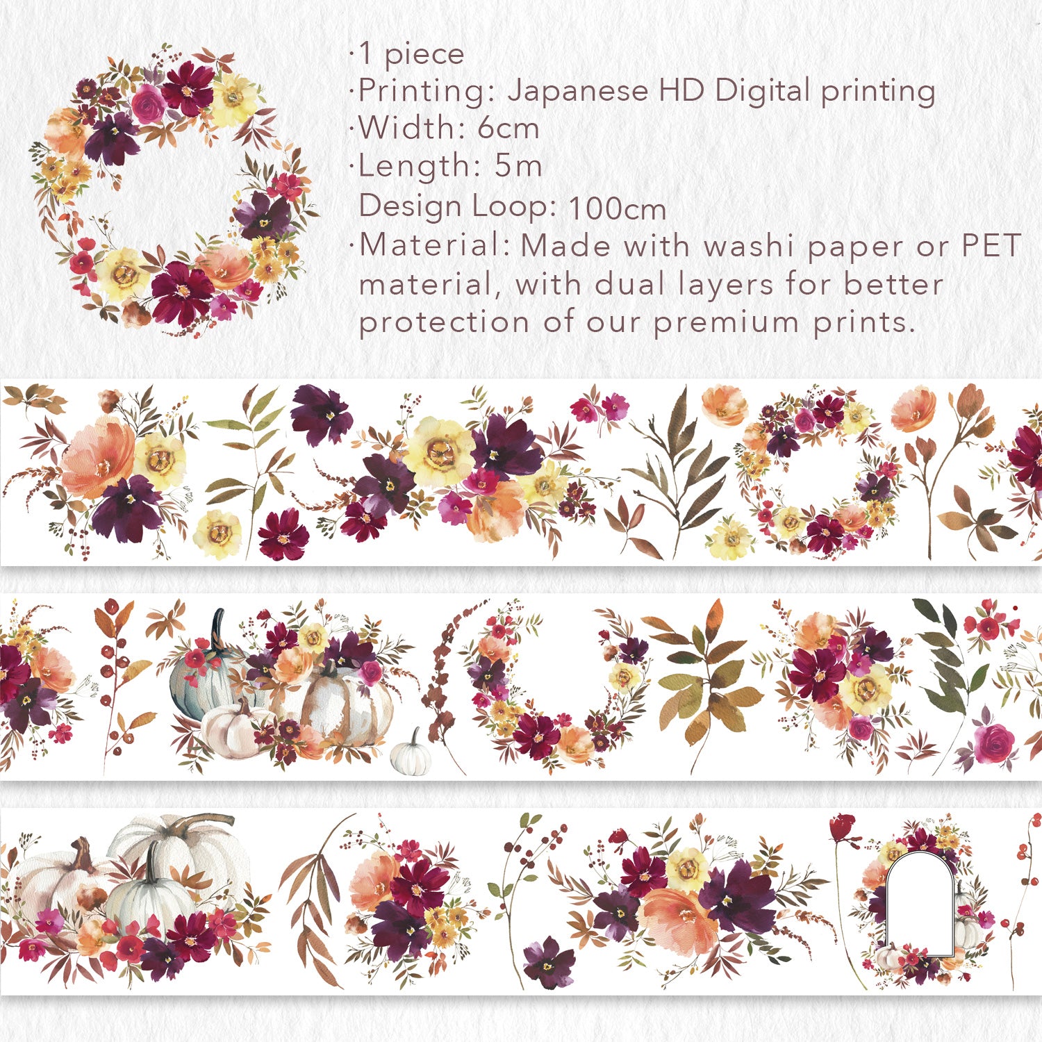 Autumn Rose Wide Washi / PET Tape | The Washi Tape Shop. Beautiful Washi and Decorative Tape For Bullet Journals, Gift Wrapping, Planner Decoration and DIY Projects