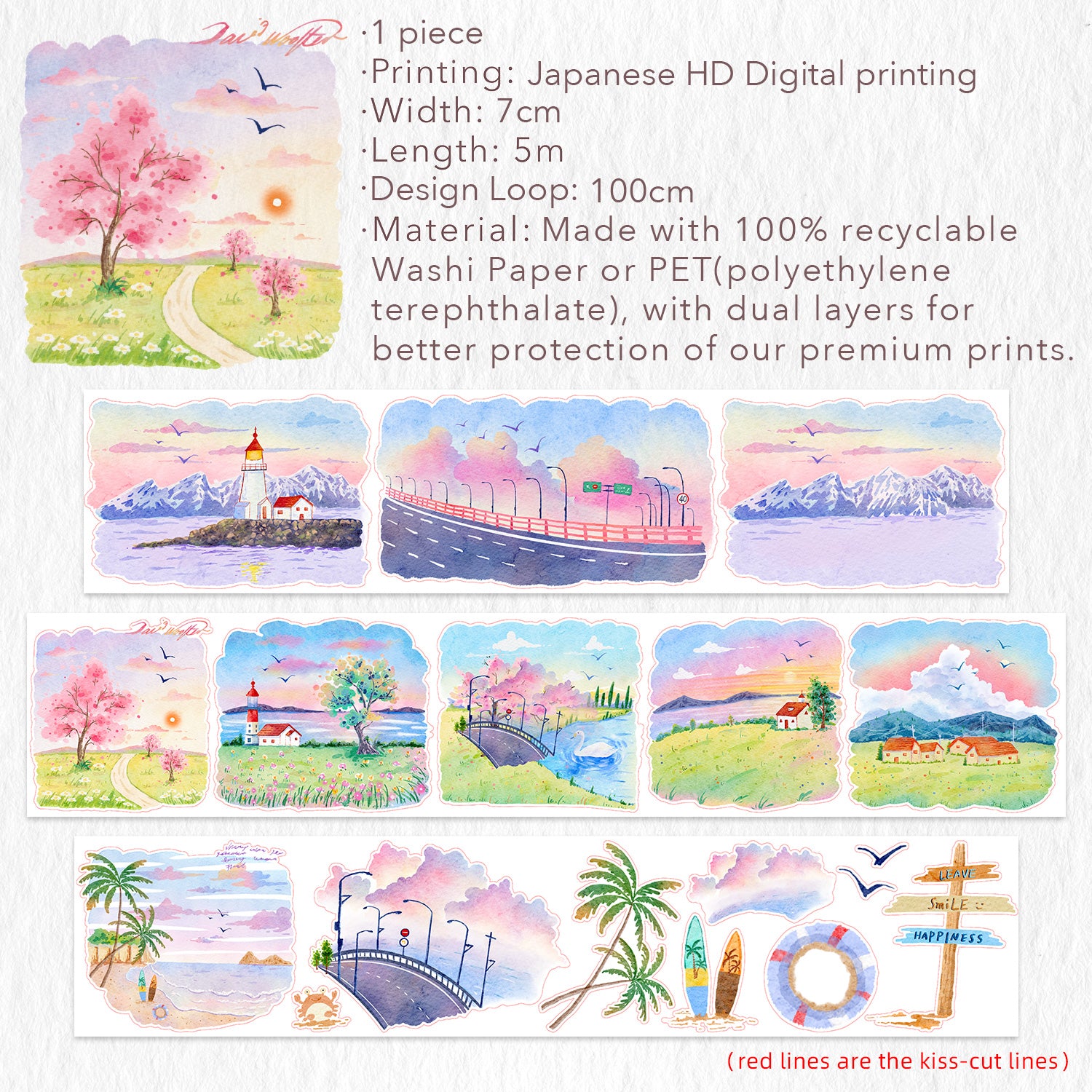 Pre-cut Misty Breeze Wide Washi/PET Tape | The Washi Tape Shop. Beautiful Washi and Decorative Tape For Bullet Journals, Gift Wrapping, Planner Decoration and DIY Projects