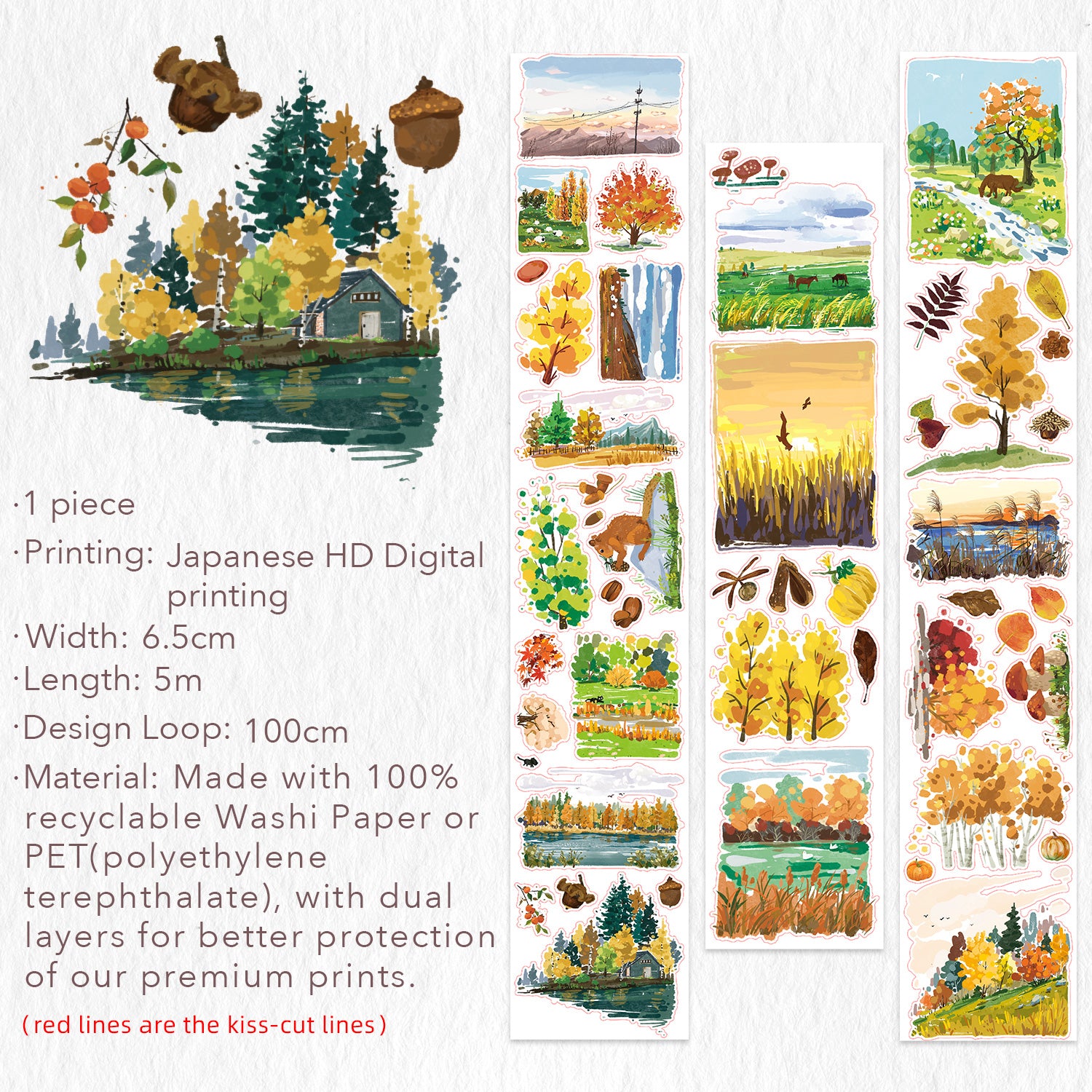 Pre-cut Amber Leaves Wide Washi/PET Tape
