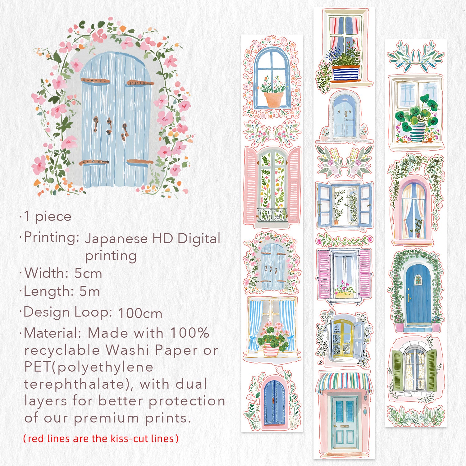 Pre-cut Cottage Panes Wide Washi/PET Tape