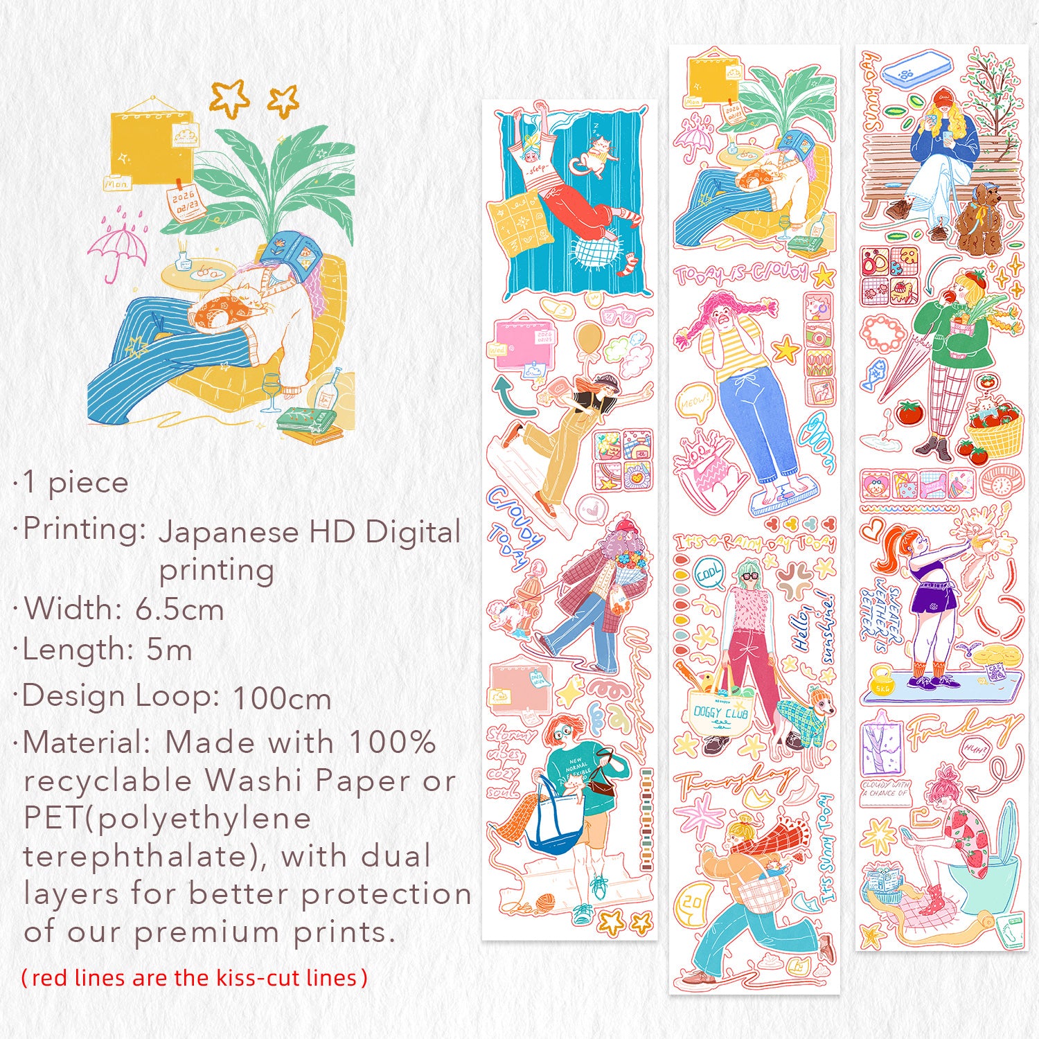 Pre-cut Dopamine Days Wide Washi/PET Tape