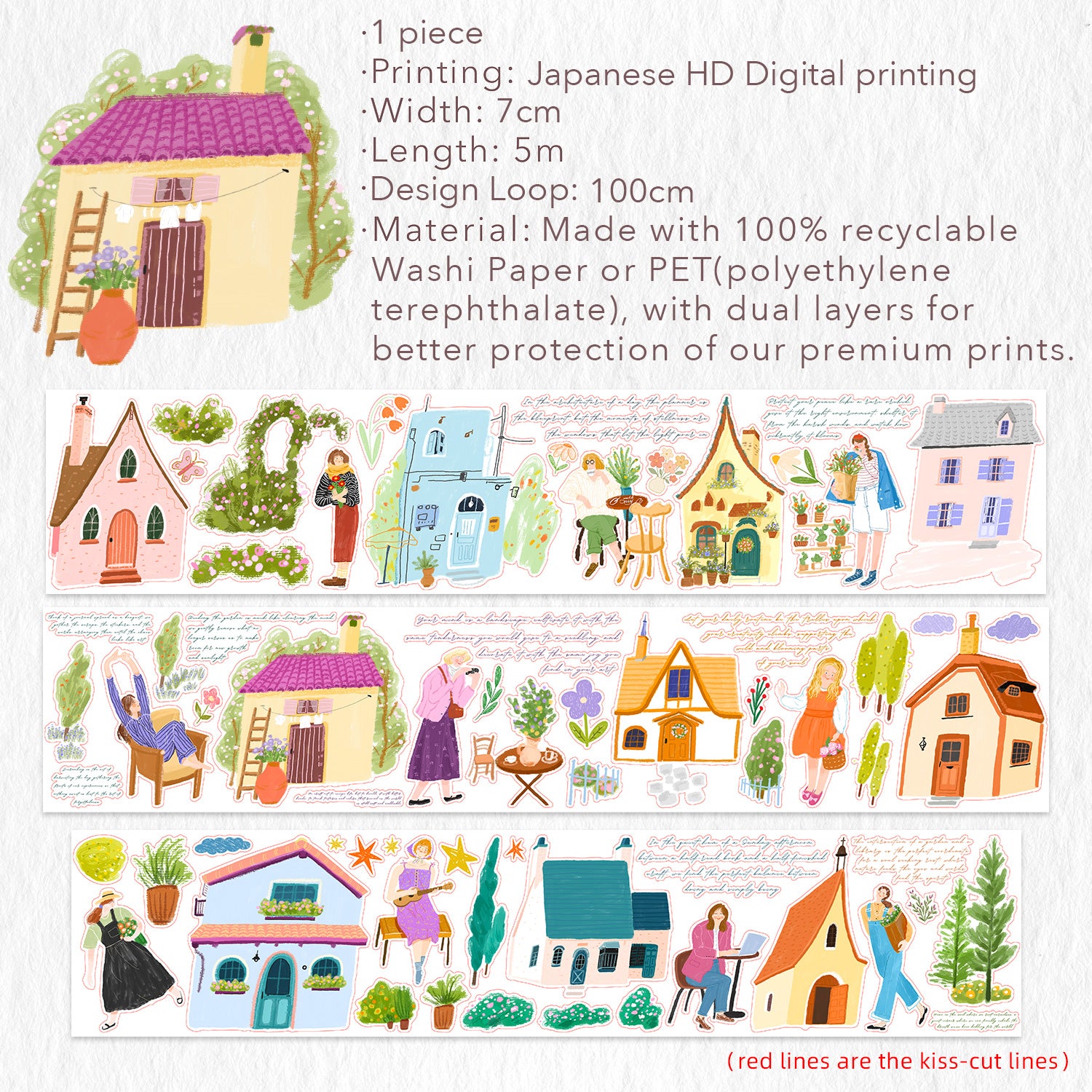 Pre-cut Aurora House Wide Washi/PET Tape | The Washi Tape Shop. Beautiful Washi and Decorative Tape For Bullet Journals, Gift Wrapping, Planner Decoration and DIY Projects