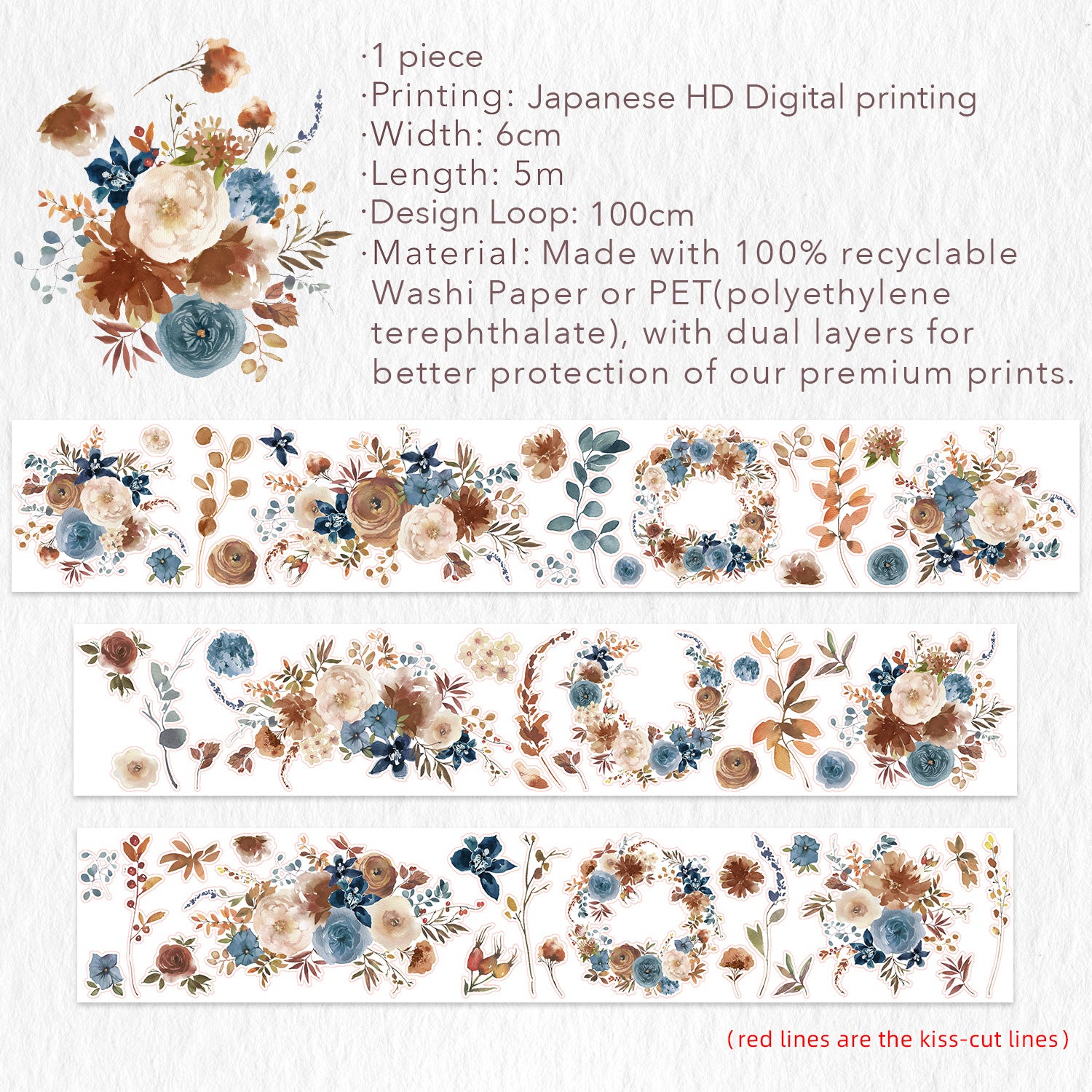 Pre-cut Dusty Blue & Cinnamon Wide Washi/PET Tape | The Washi Tape Shop. Beautiful Washi and Decorative Tape For Bullet Journals, Gift Wrapping, Planner Decoration and DIY Projects