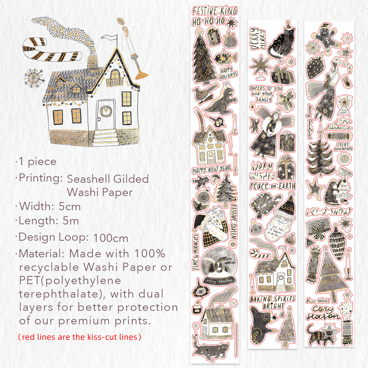Pre-cut Blizzard Bling Wide Washi/PET Tape (Seashell Gilded) | The Washi Tape Shop. Beautiful Washi and Decorative Tape For Bullet Journals, Gift Wrapping, Planner Decoration and DIY Projects