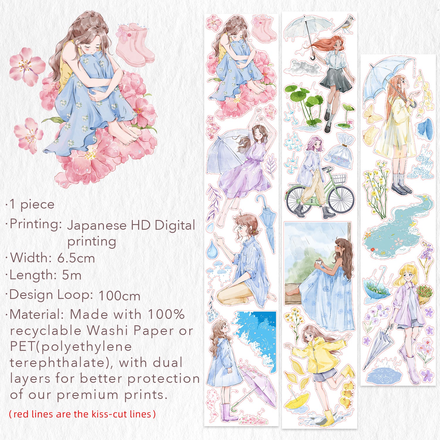 Pre-cut Morning Dew Wide Washi/PET Tape | The Washi Tape Shop. Beautiful Washi and Decorative Tape For Bullet Journals, Gift Wrapping, Planner Decoration and DIY Projects