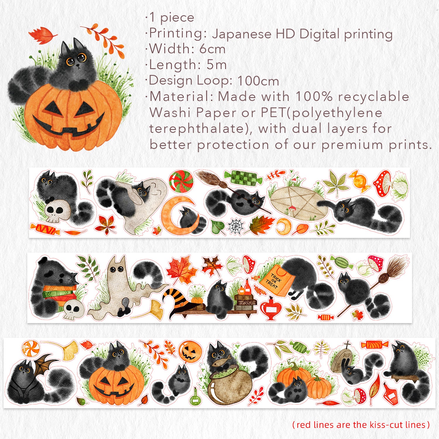 Pre-cut Shadow Paws Wide Washi/PET Tape