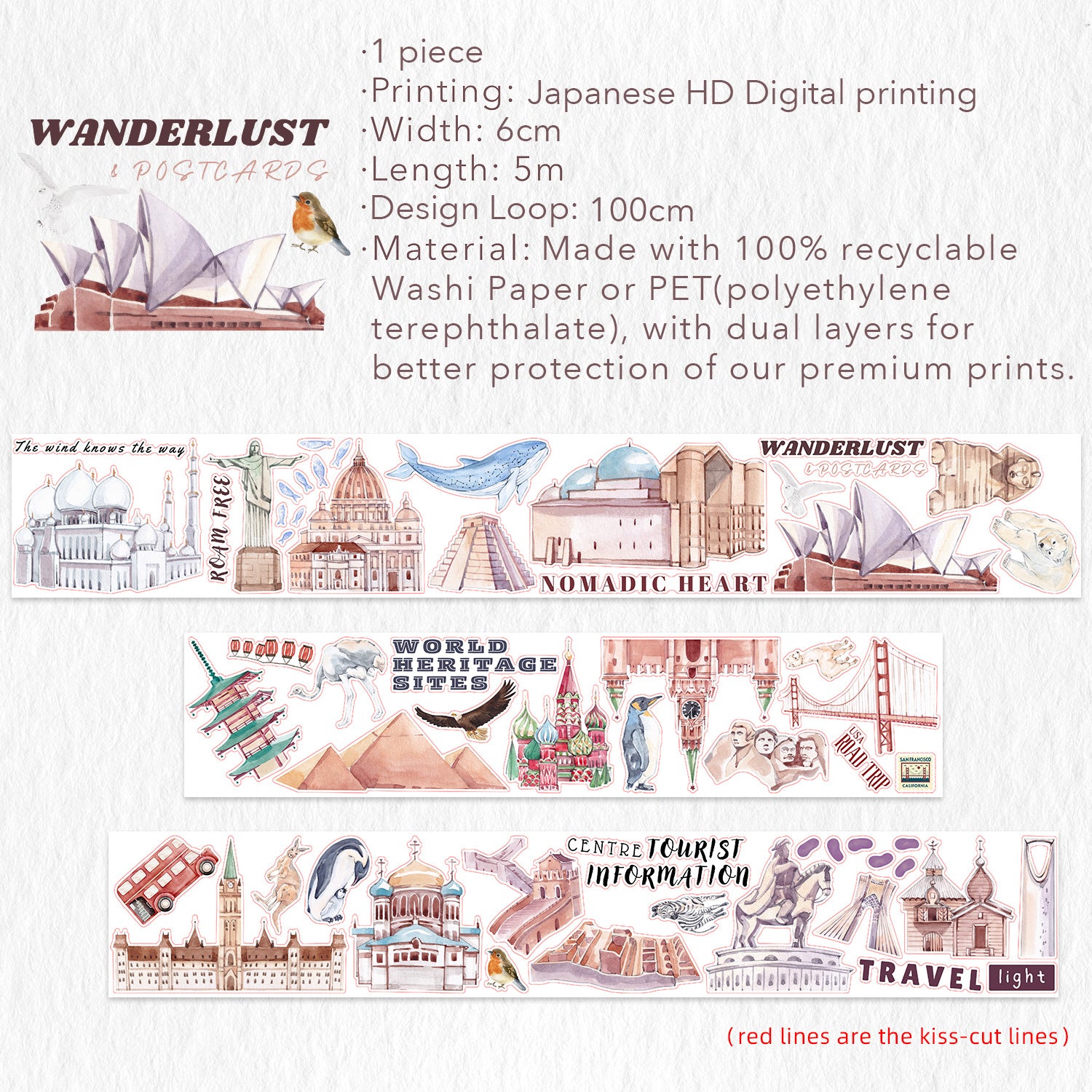Pre-cut World Heritage Wide Washi/PET Tape