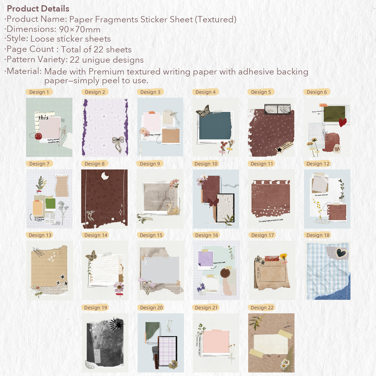 Paper Fragments Sticker Sheets (Textured)