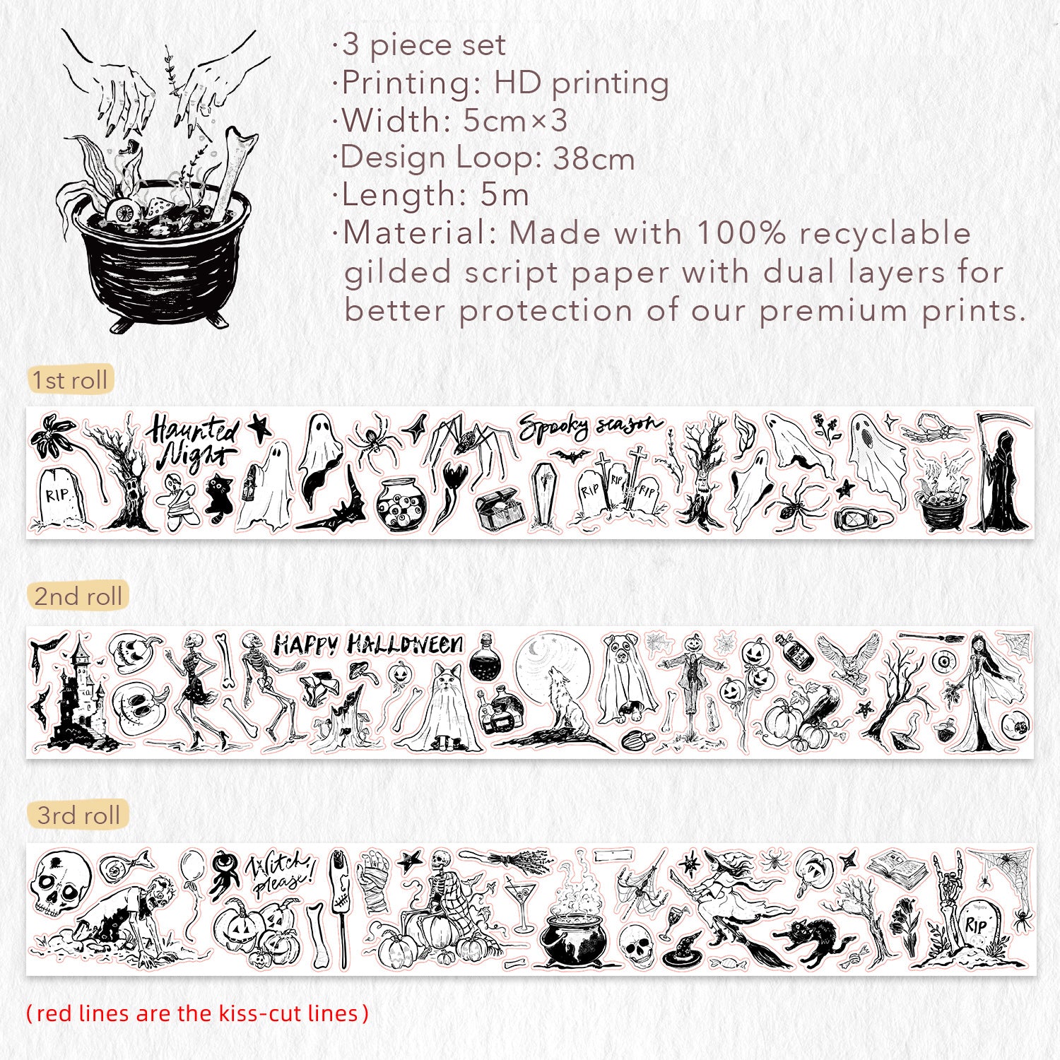 Graveyard Scribbles Washi Tape Sticker Set (GILDED)