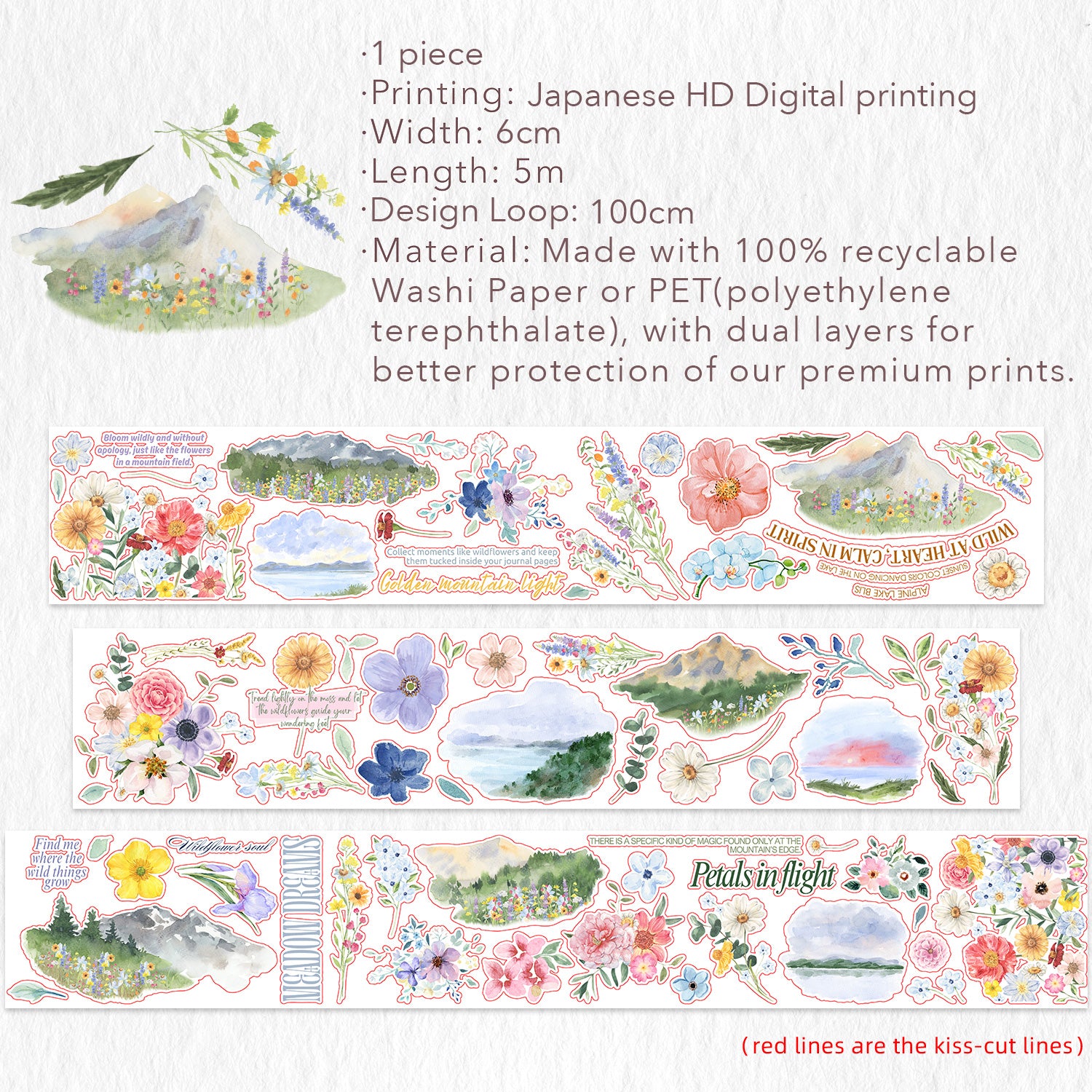 Pre-cut Lakeside Glow Wide Washi/PET Tape