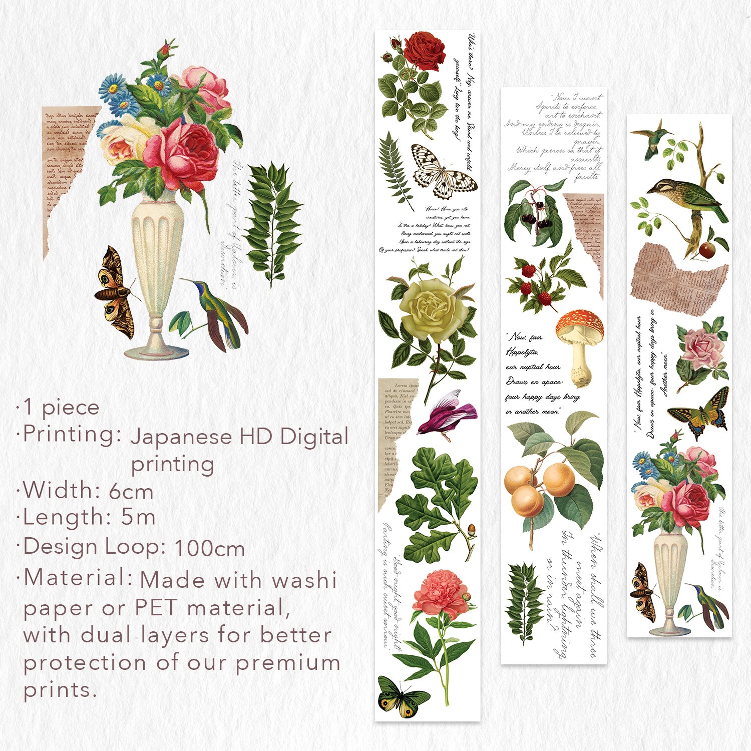 Romeo&#39;s Roses Wide Washi / PET Tape | The Washi Tape Shop. Beautiful Washi and Decorative Tape For Bullet Journals, Gift Wrapping, Planner Decoration and DIY Projects