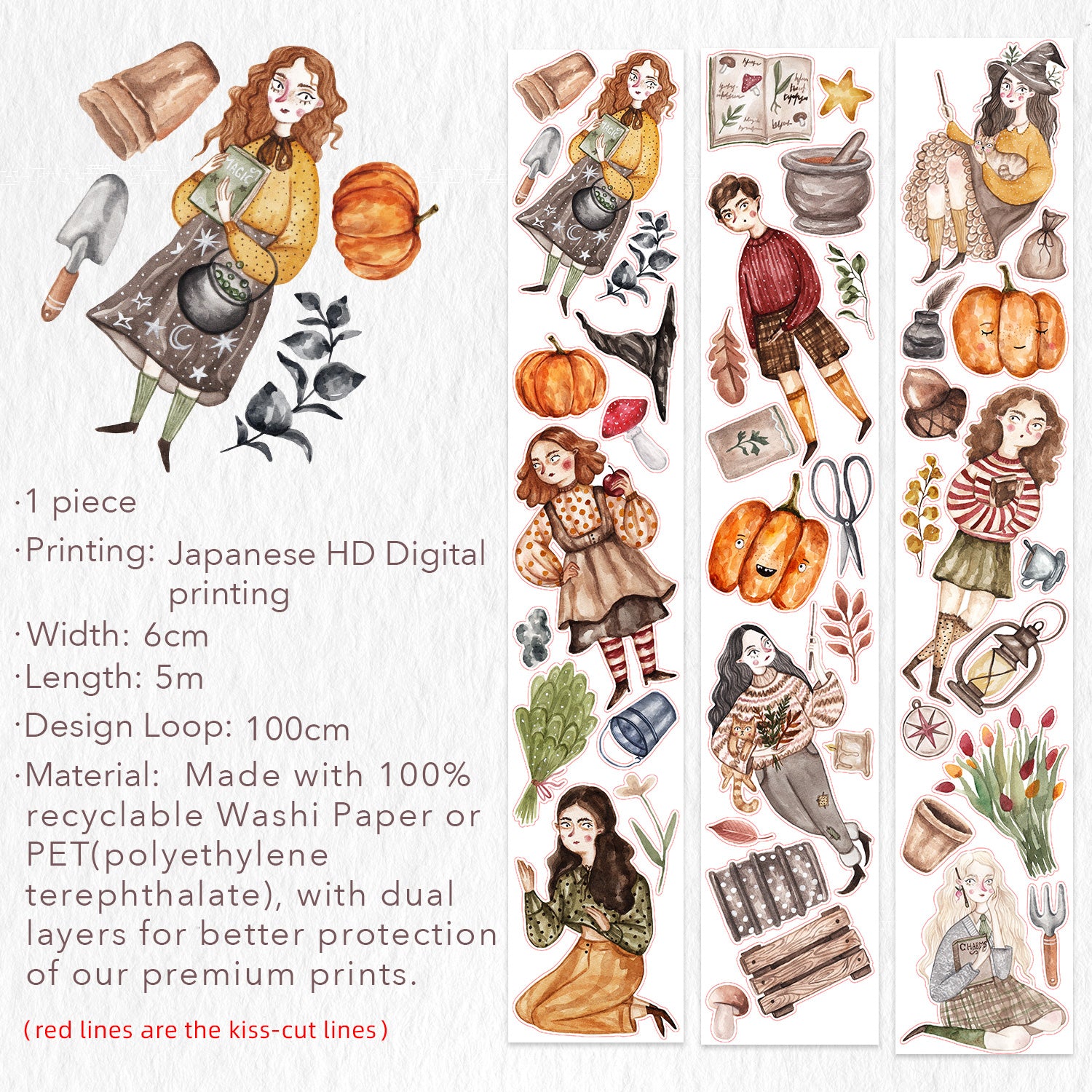 Pre-cut Pumpkin Spell Wide Washi/PET Tape | The Washi Tape Shop. Beautiful Washi and Decorative Tape For Bullet Journals, Gift Wrapping, Planner Decoration and DIY Projects