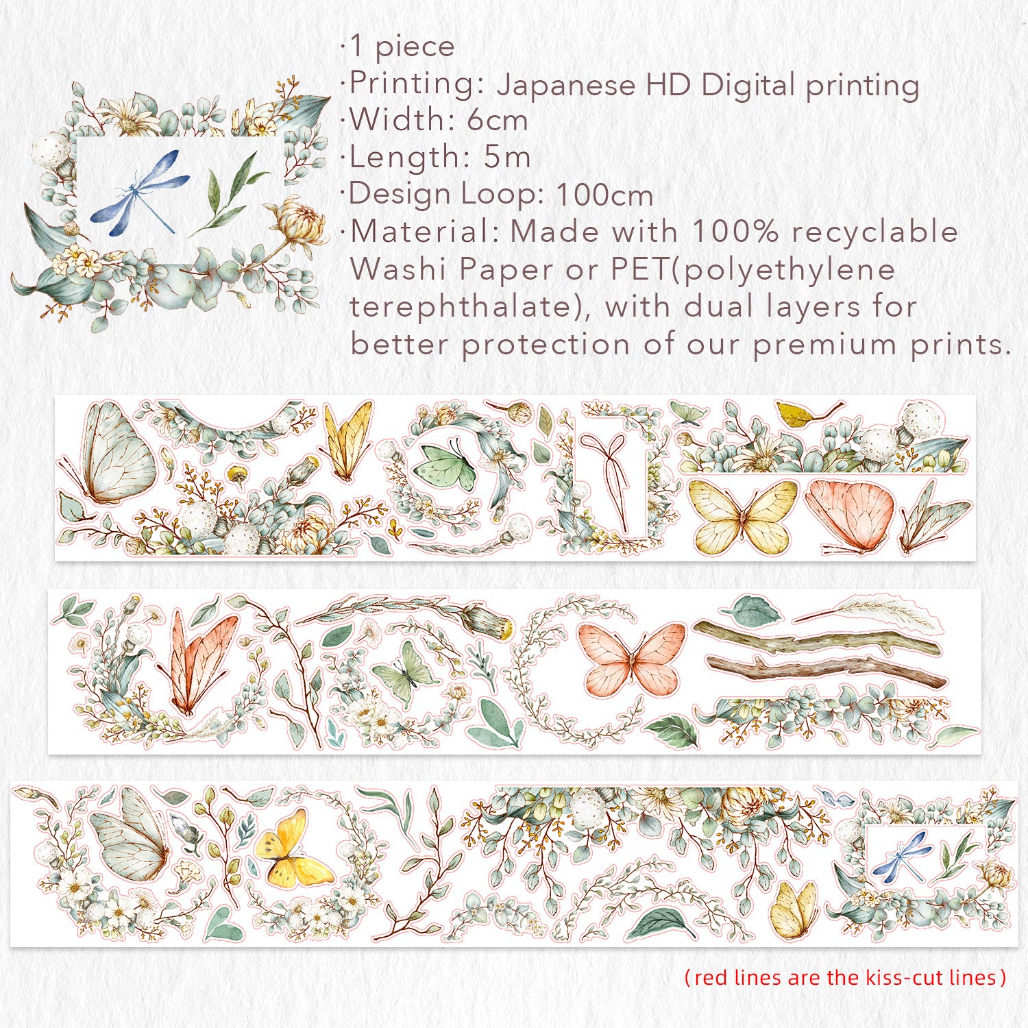 Pre-cut Zephyr Bloom Wide Washi/PET Tape | The Washi Tape Shop. Beautiful Washi and Decorative Tape For Bullet Journals, Gift Wrapping, Planner Decoration and DIY Projects