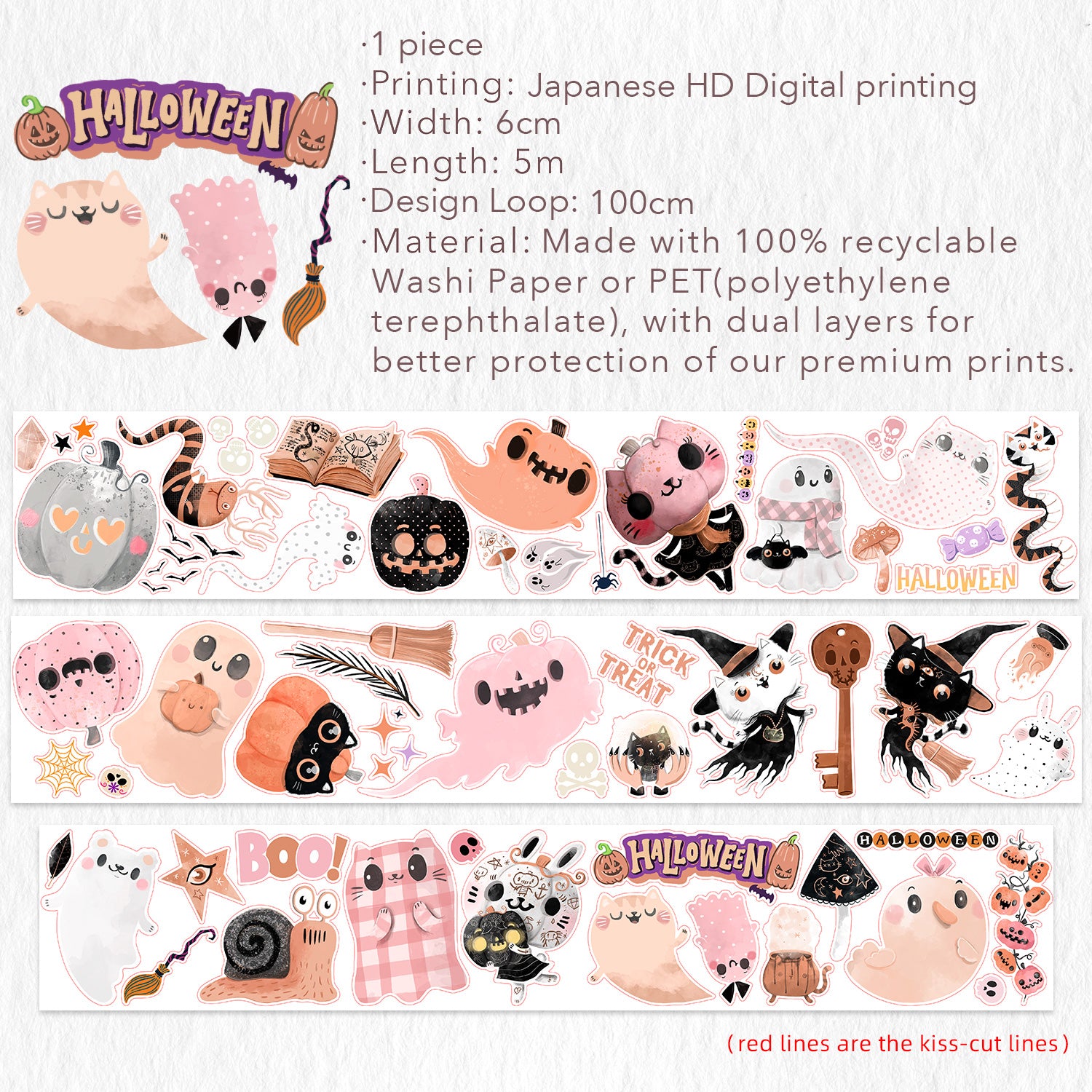 Pre-cut Boogie Boo Wide Washi/PET Tape