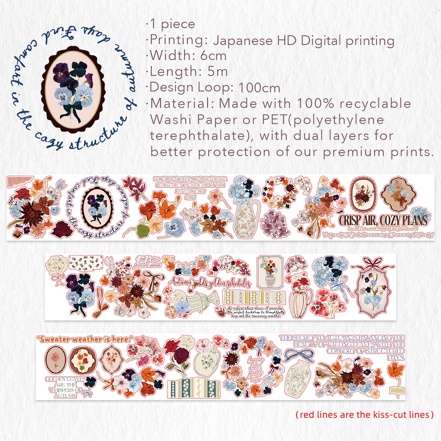 Pre-cut Amber Notes Wide Washi/PET Tape