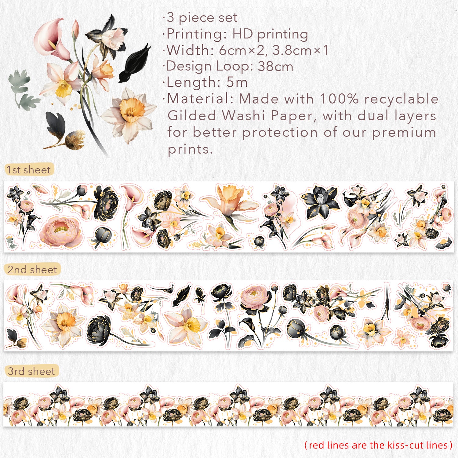 Auric Rose Washi Tape Sticker Set (GILDED) | The Washi Tape Shop. Beautiful Washi and Decorative Tape For Bullet Journals, Gift Wrapping, Planner Decoration and DIY Projects