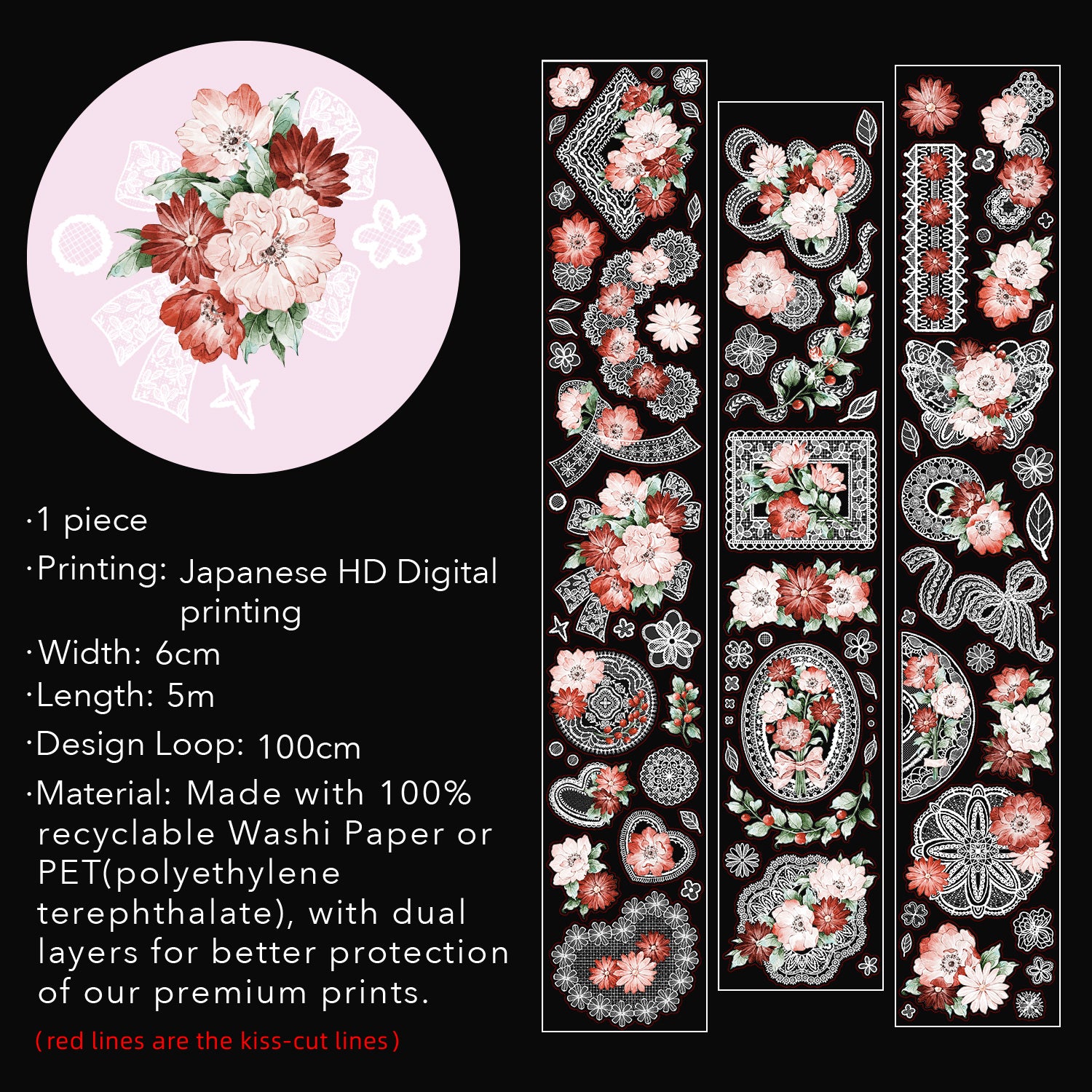 Pre-cut Heirloom Lace Washi/PET Tape
