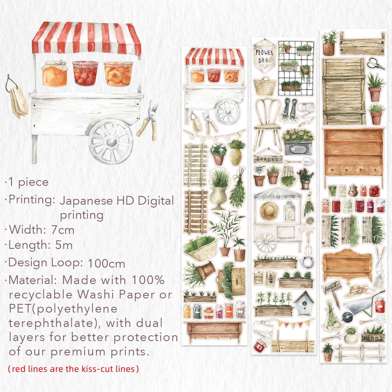 Pre-cut Summer Market Wide Washi/PET Tape