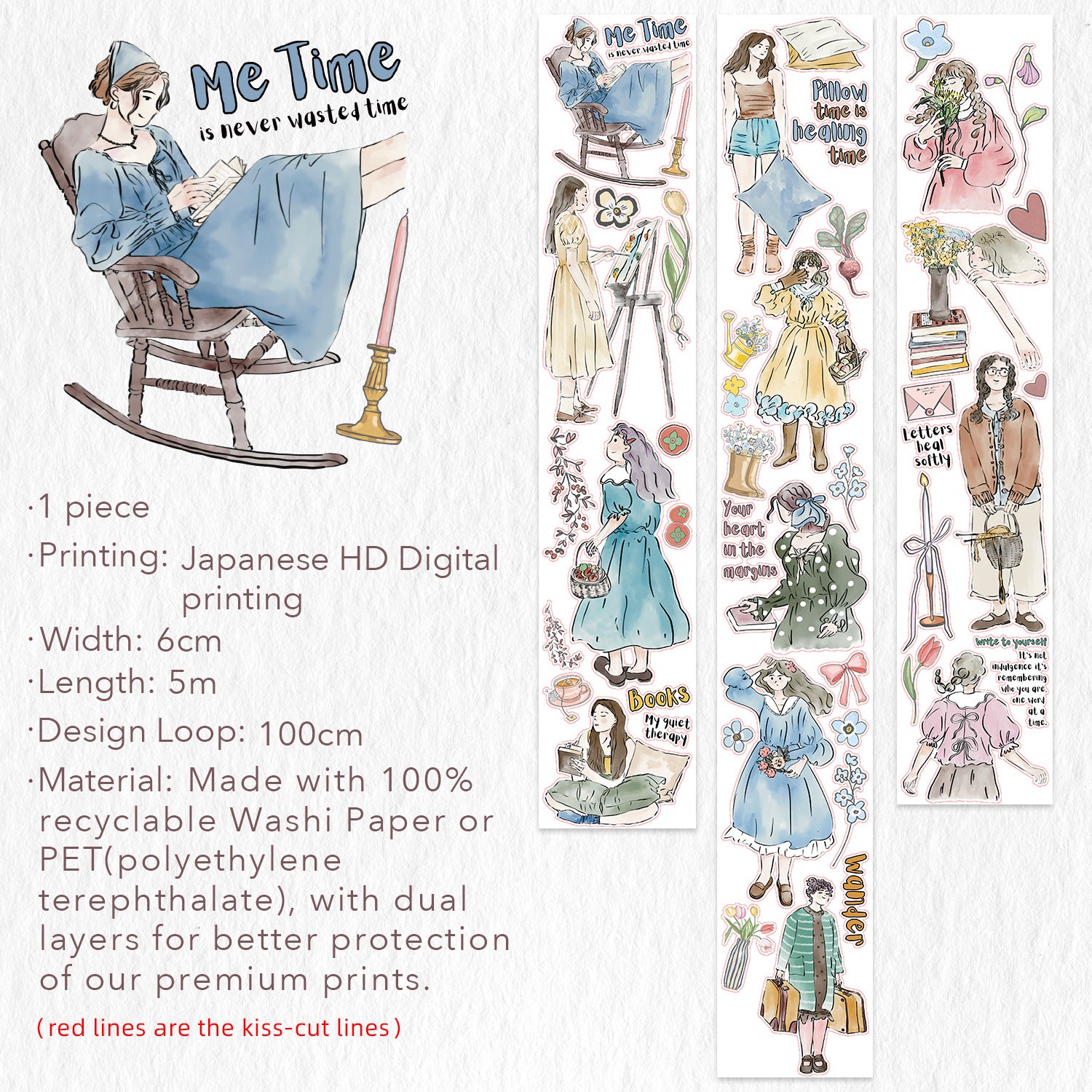 Pre-cut Me Time Wide Washi/PET Tape | The Washi Tape Shop. Beautiful Washi and Decorative Tape For Bullet Journals, Gift Wrapping, Planner Decoration and DIY Projects