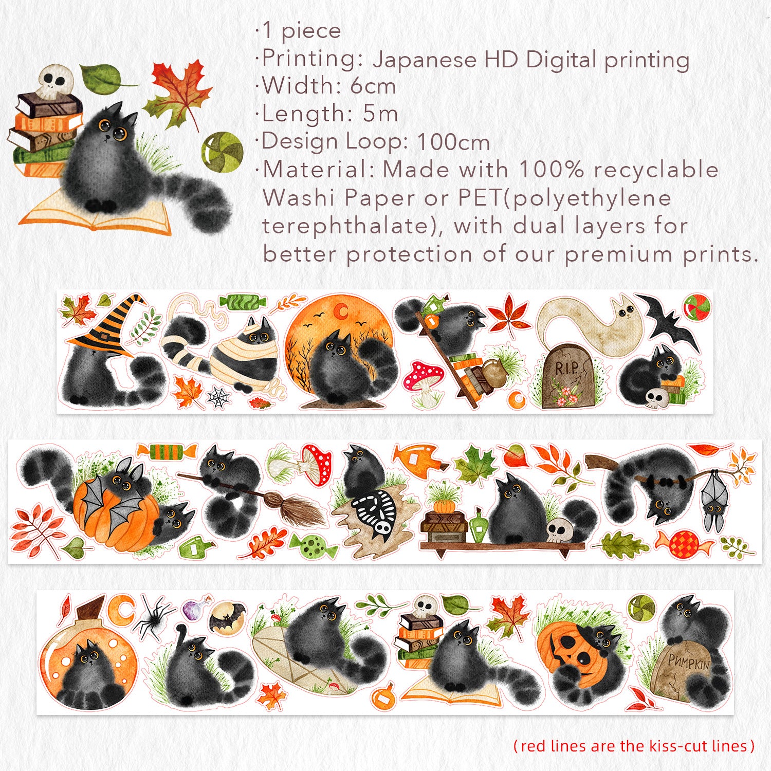 Pre-cut Spooky Tails Wide Washi/PET Tape