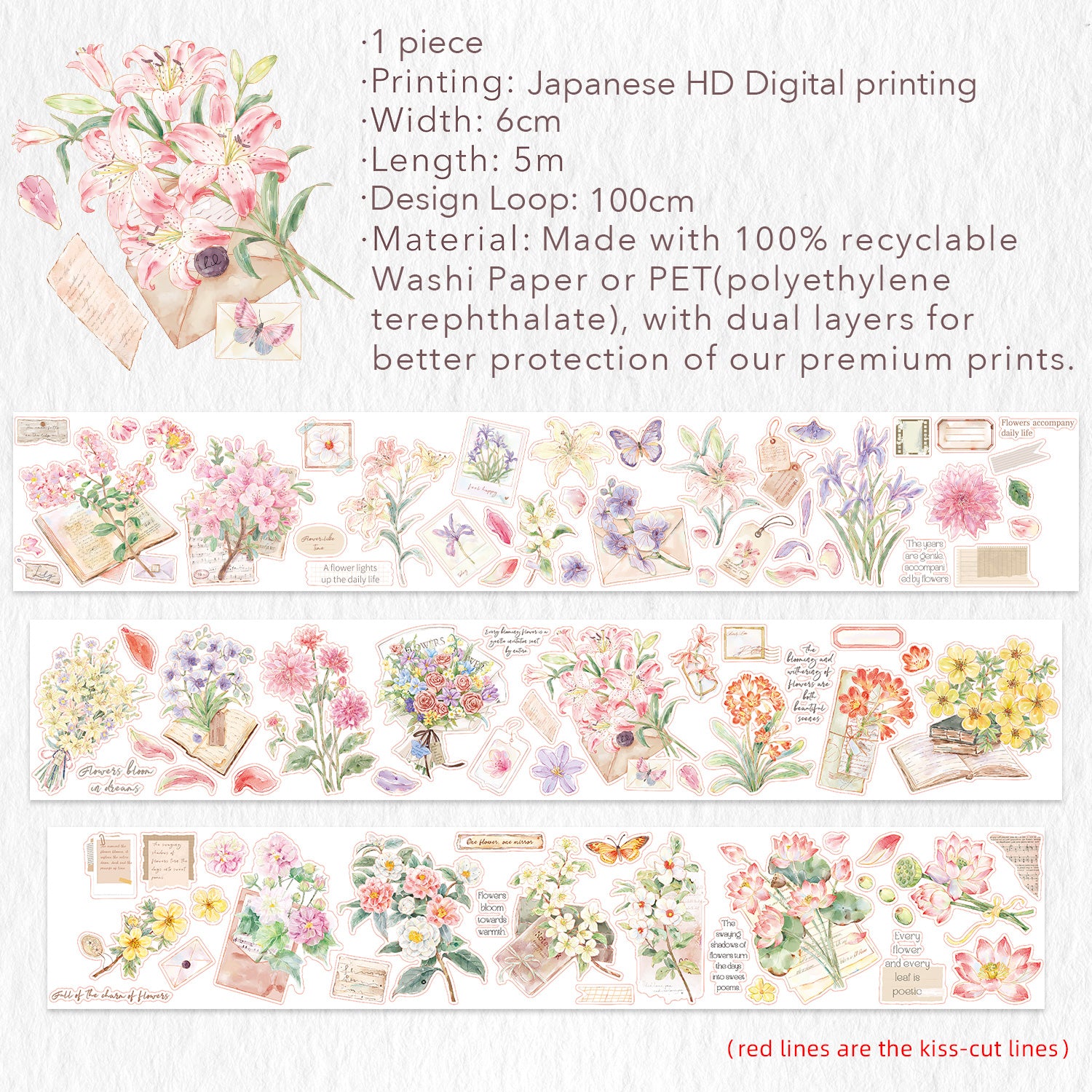 Pre-cut Petal Post Wide Washi/PET Tape | The Washi Tape Shop. Beautiful Washi and Decorative Tape For Bullet Journals, Gift Wrapping, Planner Decoration and DIY Projects