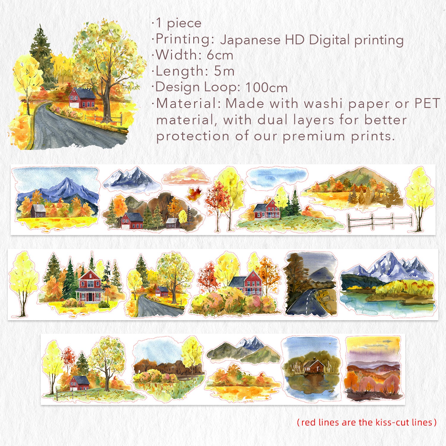 Pre-cut Autumn Symphony Wide Washi/PET Tape