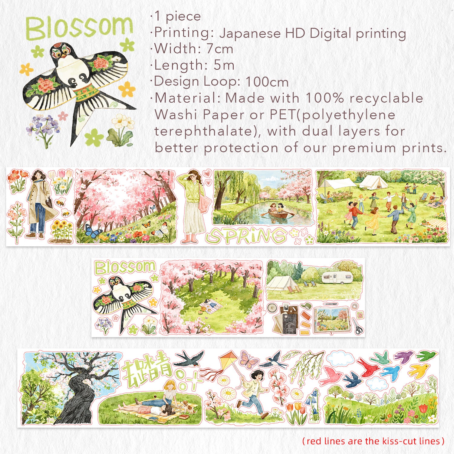 Pre-cut Sakura Voyage Wide Washi/PET Tape | The Washi Tape Shop. Beautiful Washi and Decorative Tape For Bullet Journals, Gift Wrapping, Planner Decoration and DIY Projects