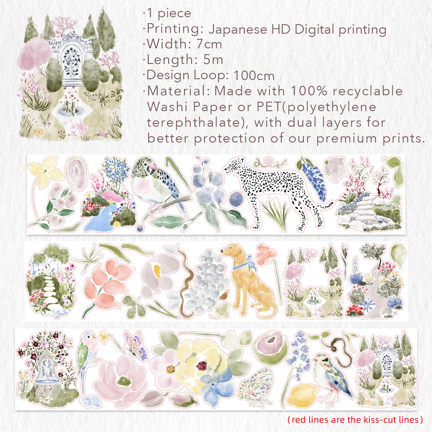 Pre-cut Eden's Garden Wide Washi/PET Tape