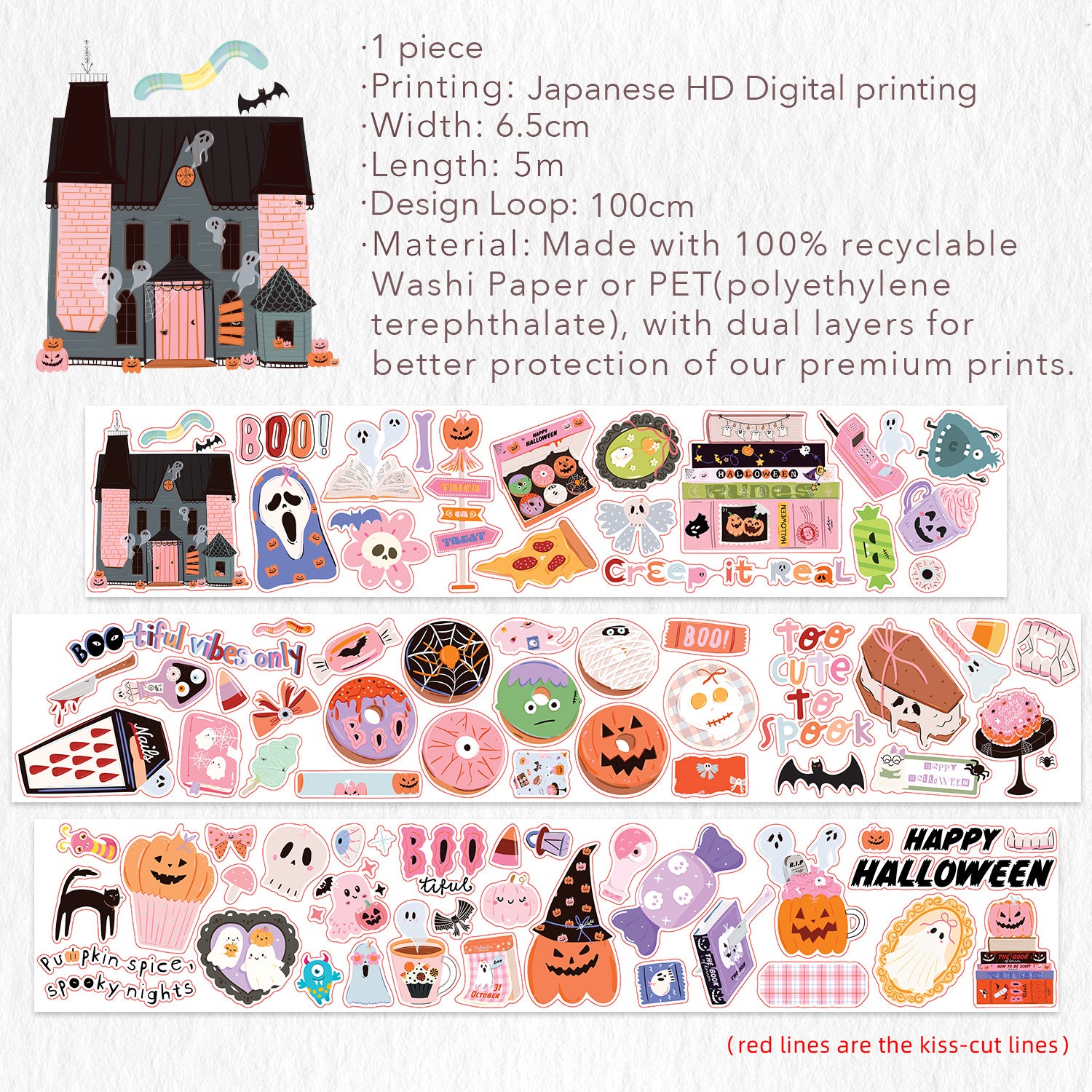Pre-cut Boo Brigade Wide Washi/PET Tape