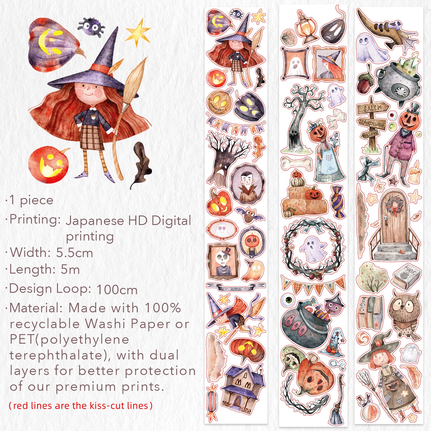 Pre-cut Ghoulish Gathering Wide Washi/PET Tape