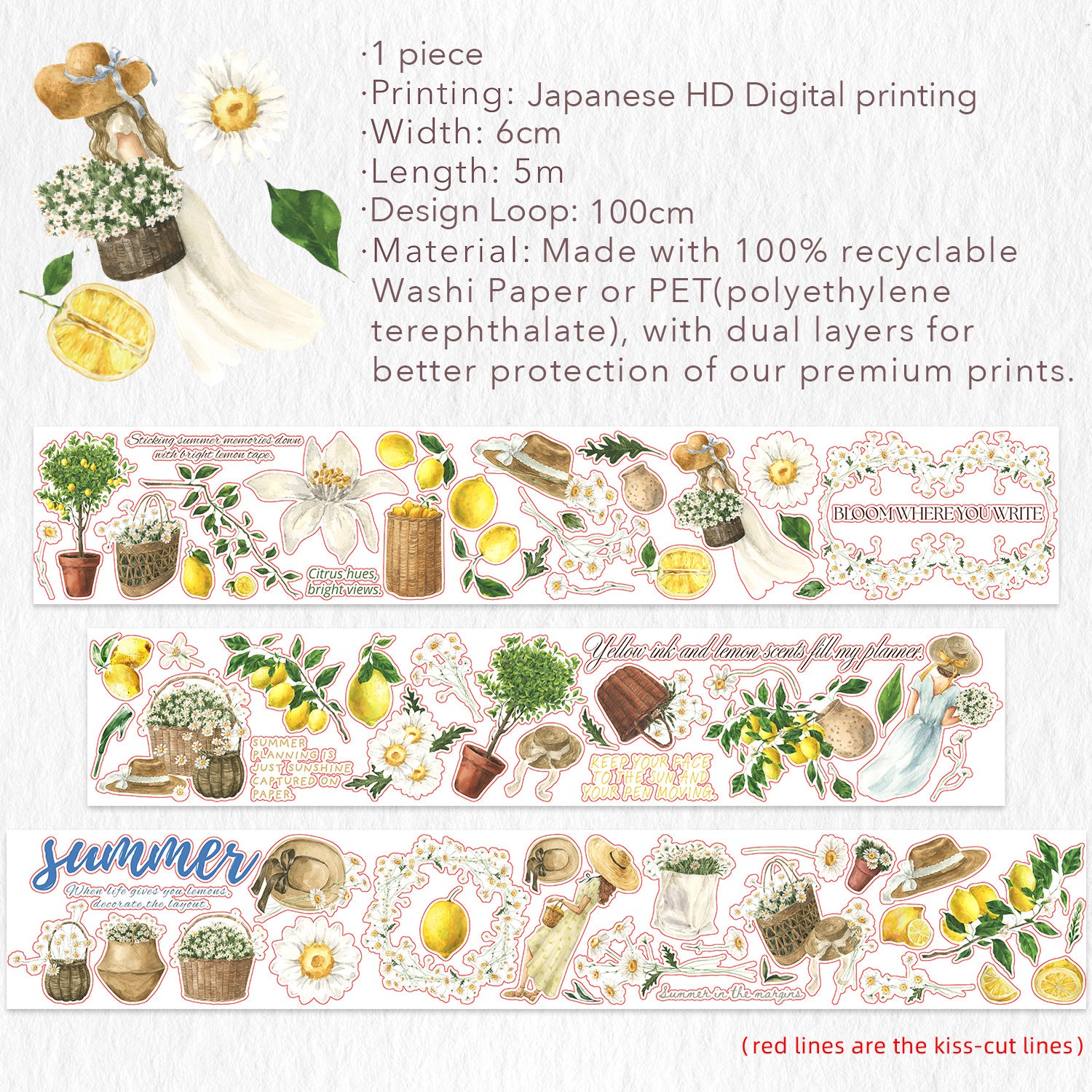 Pre-cut Lemon Breeze Wide Washi/PET Tape