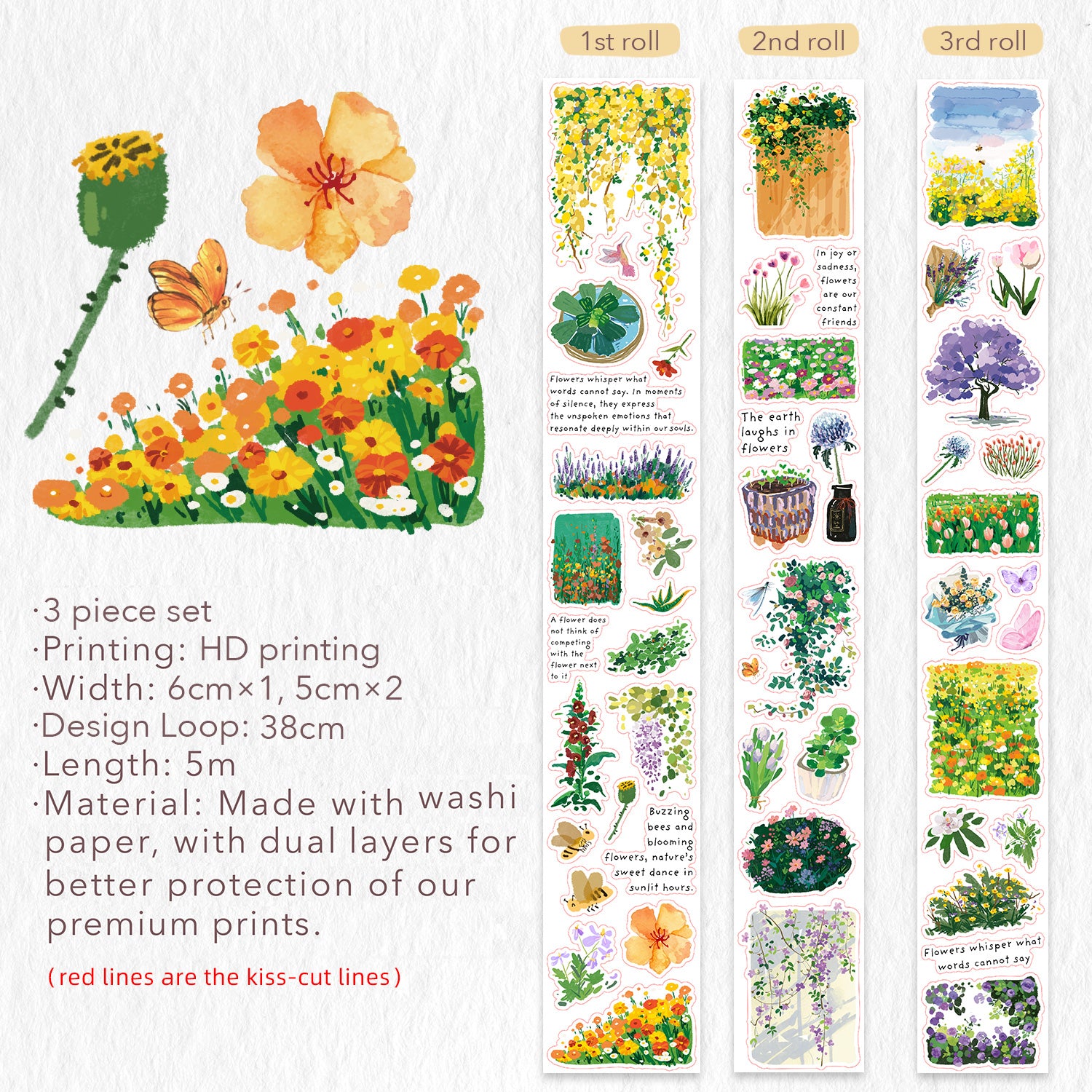 flower seed tapes Spring Oasis Washi Tape Sticker Set