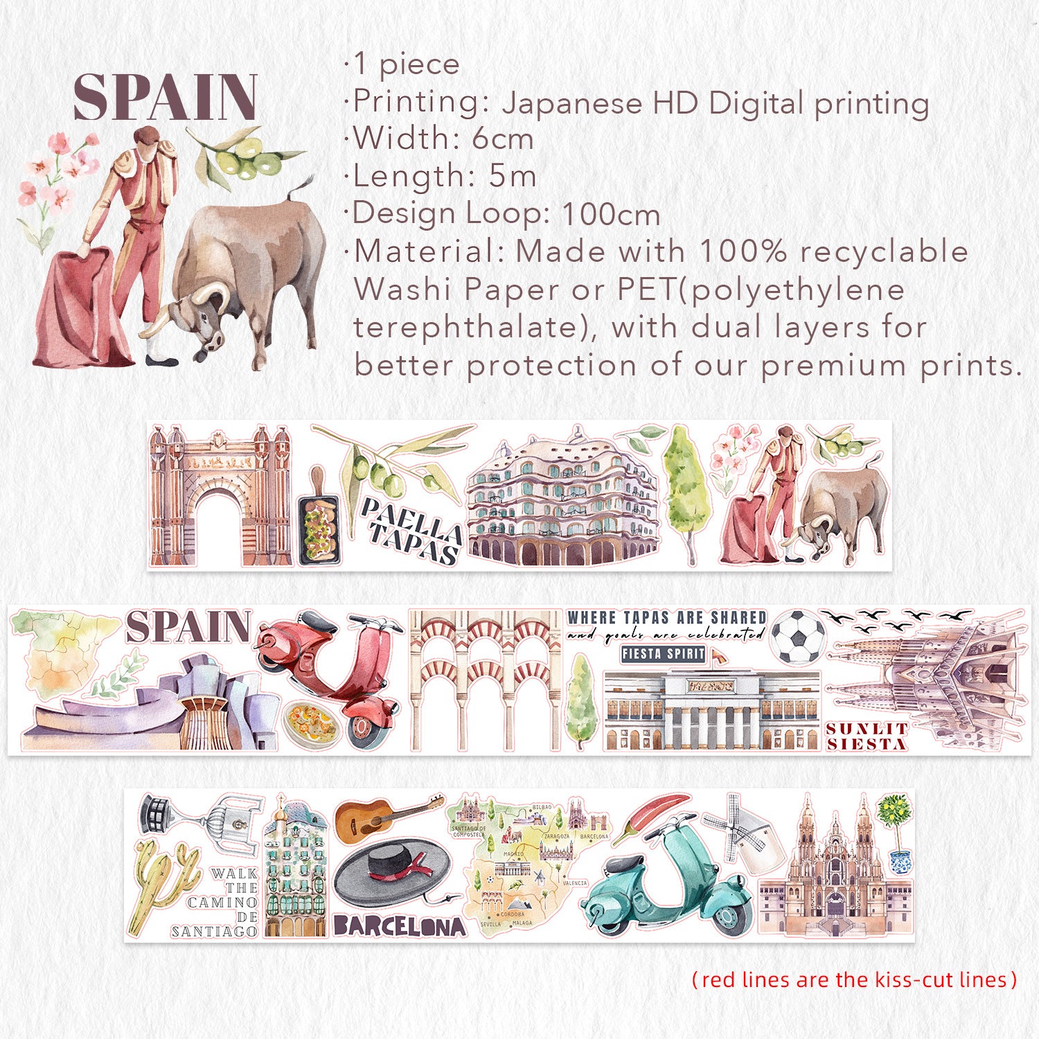 Pre-cut España Wonders Wide Washi/PET Tape