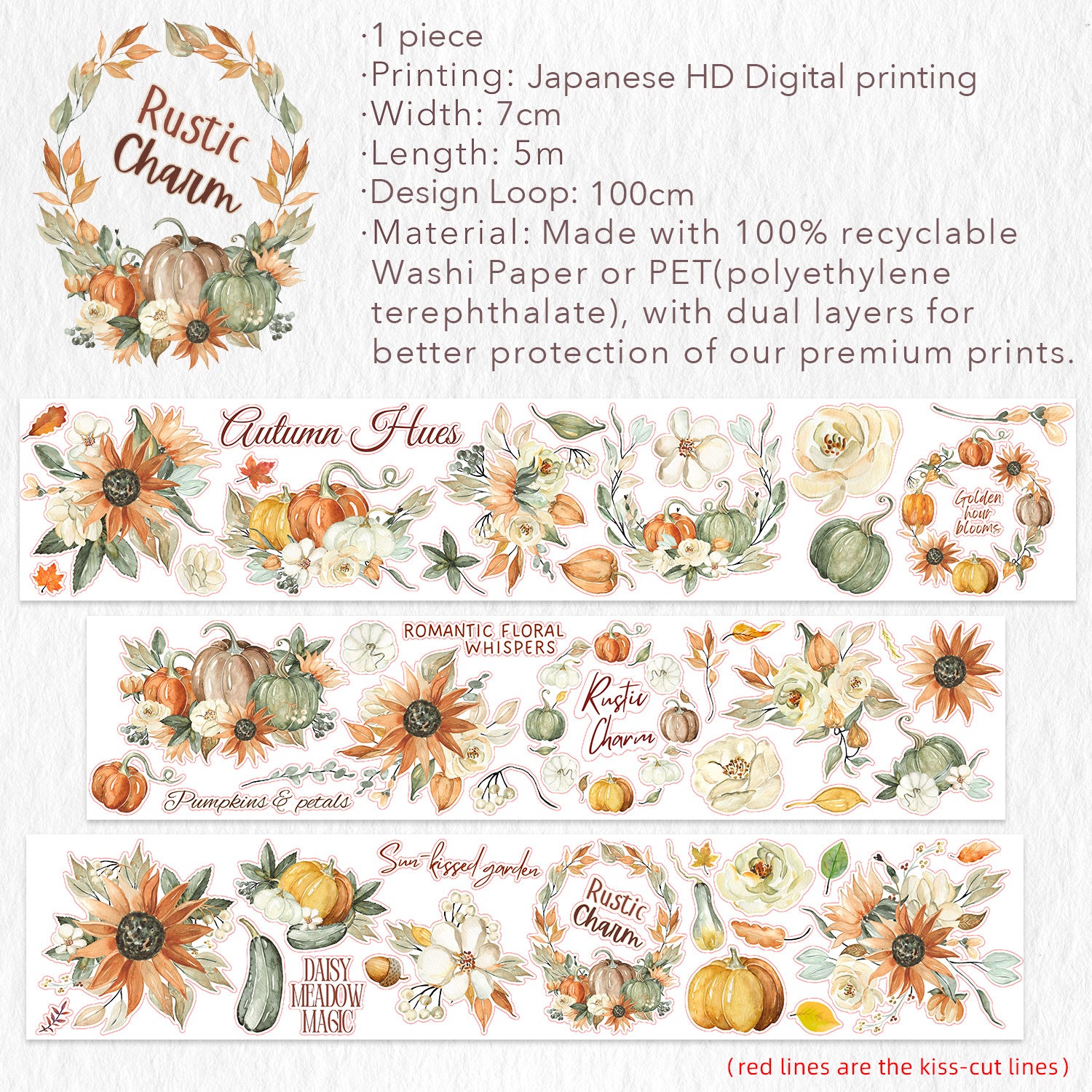 Pre-cut Autumn Hues Wide Washi/PET Tape