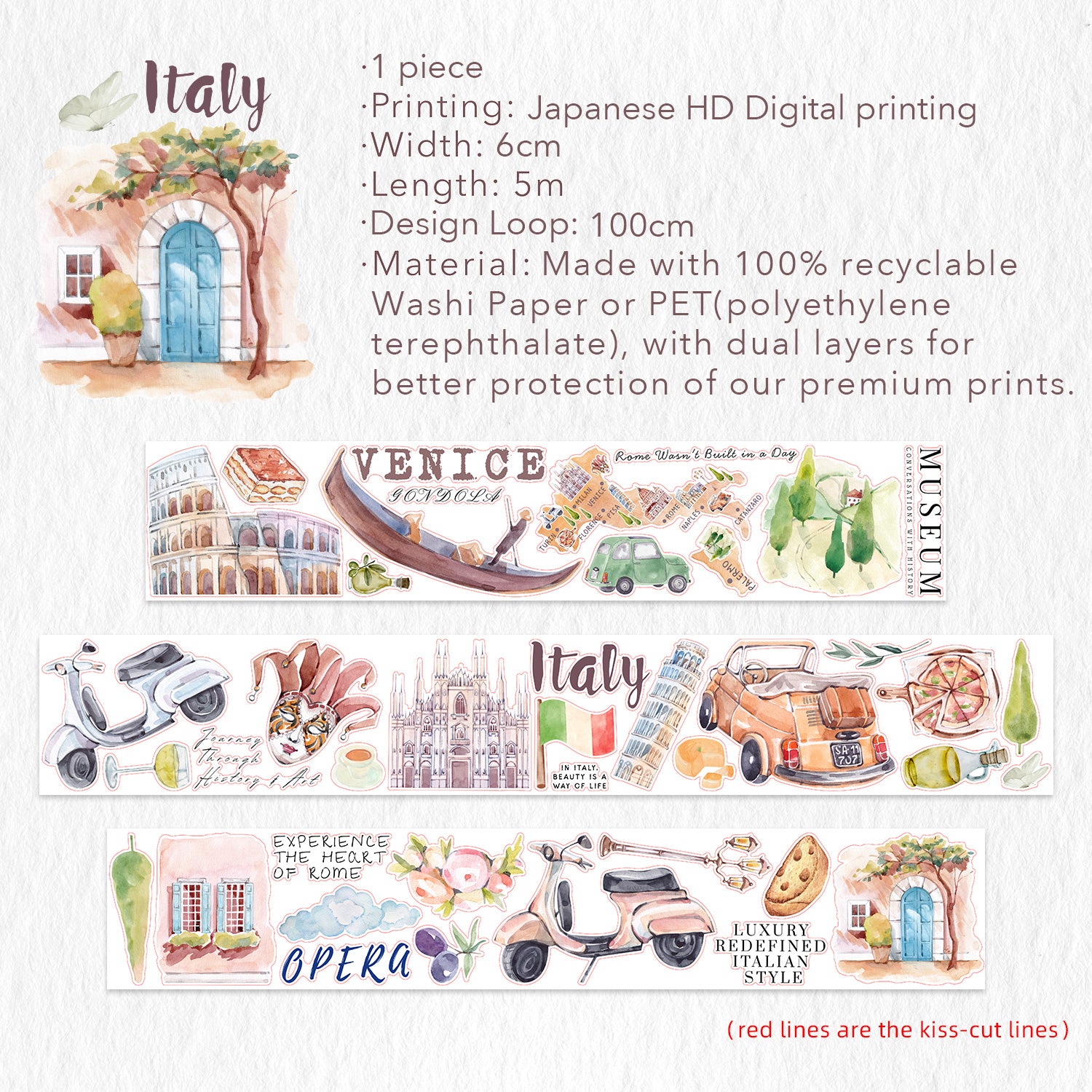 Pre-cut Dream of Venice Wide Washi/PET Tape