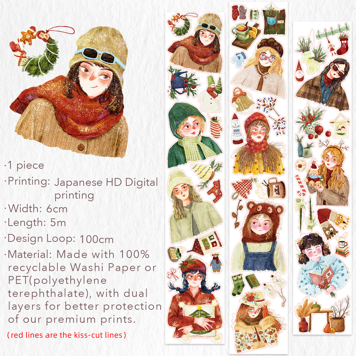 Pre-cut Holly Belle Wide Washi/PET Tape