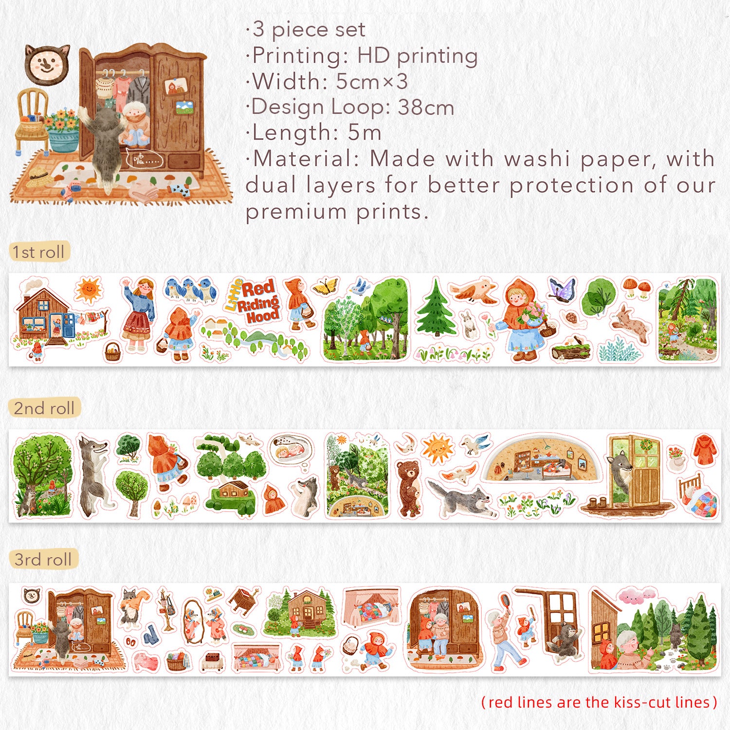 Little Red Riding Hood Washi Tape Sticker Set | The Washi Tape Shop. Beautiful Washi and Decorative Tape For Bullet Journals, Gift Wrapping, Planner Decoration and DIY Projects