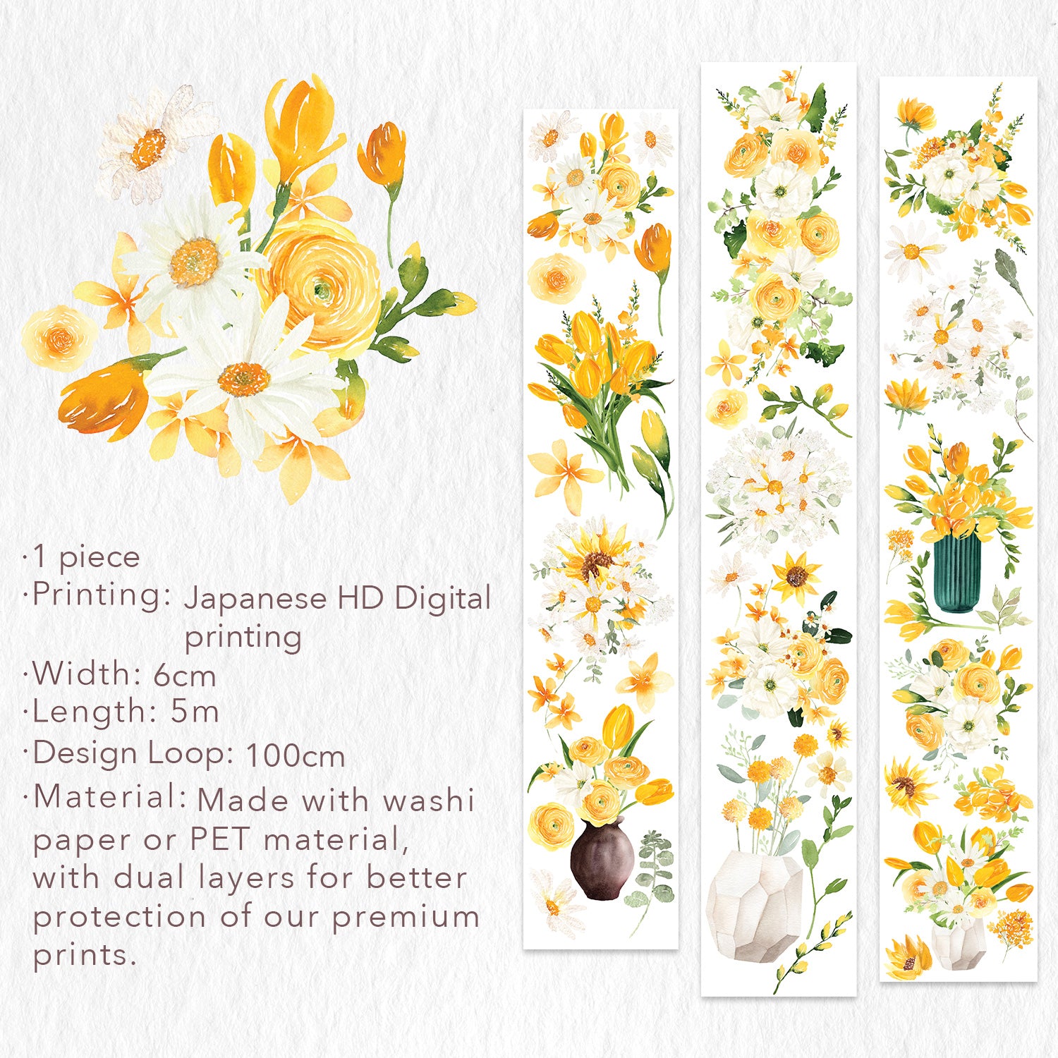 Golden Blossoms Wide Washi / PET Tape | The Washi Tape Shop. Beautiful Washi and Decorative Tape For Bullet Journals, Gift Wrapping, Planner Decoration and DIY Projects