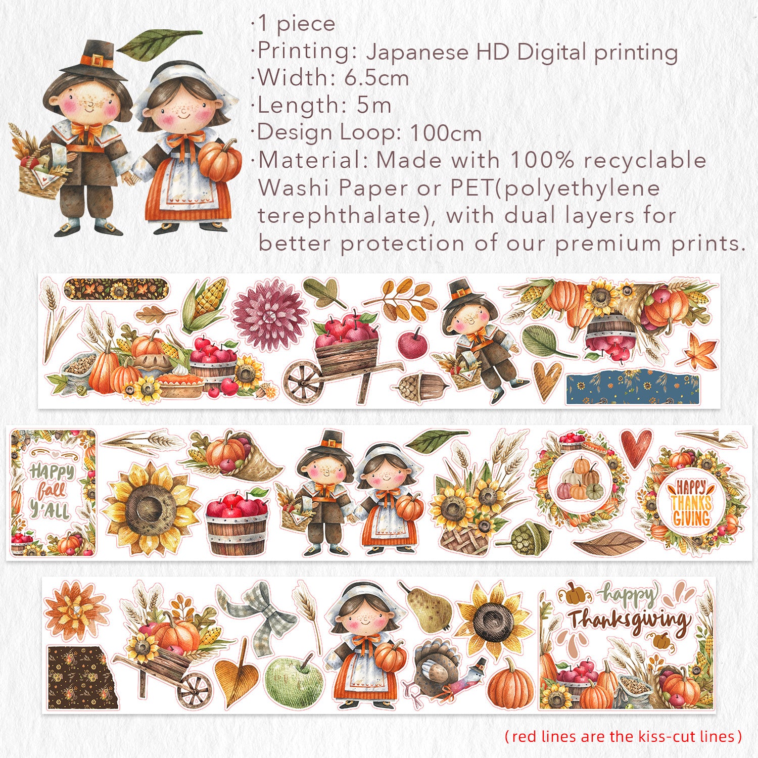 Pre-cut Gobble Galore Wide Washi/PET Tape