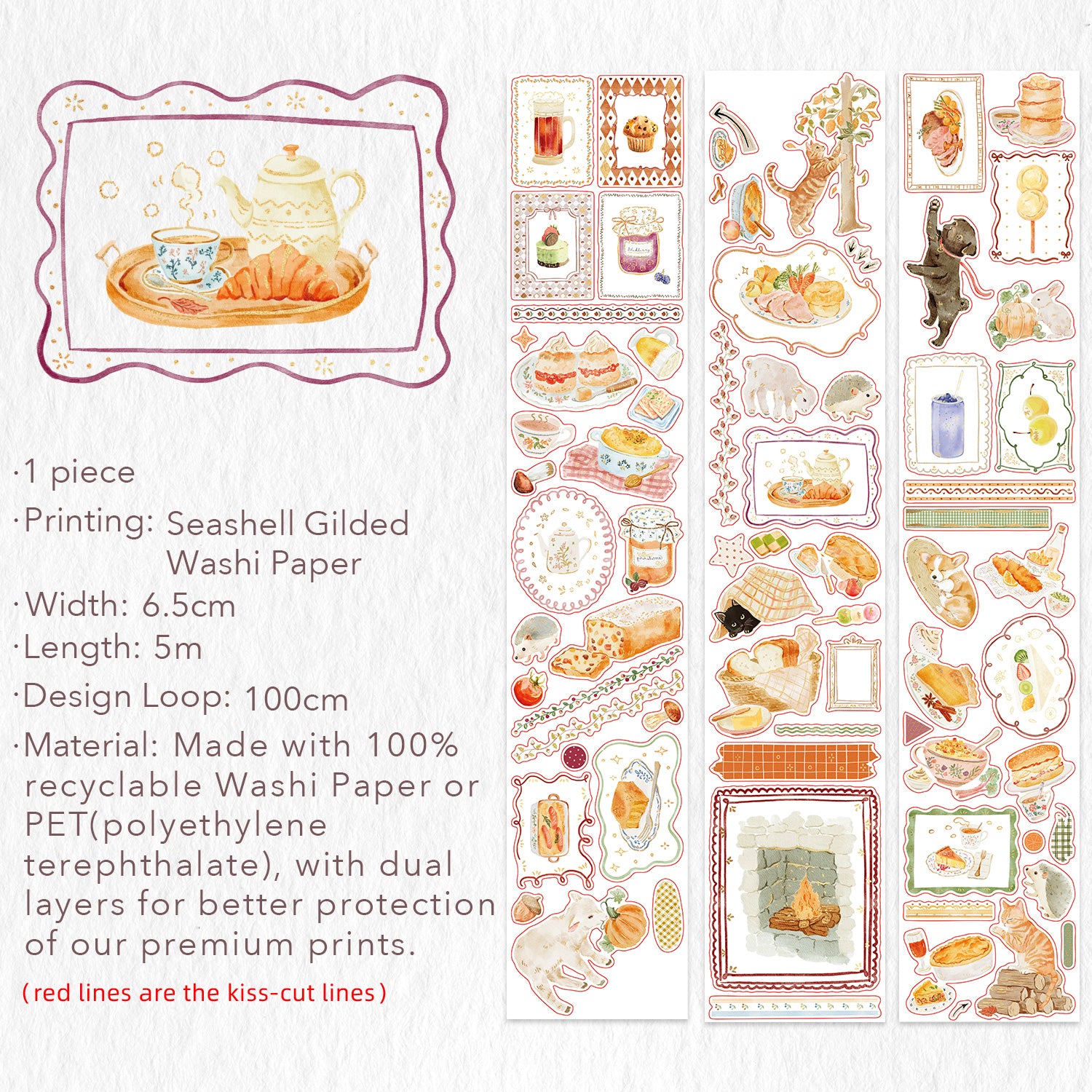 Pre-cut Autumn Pantry Wide Washi/PET Tape (Seashell Gilded)