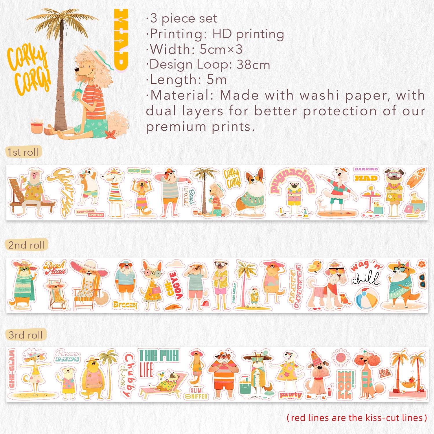 Wag &#39;n&#39; Chill Washi Tape Sticker Set