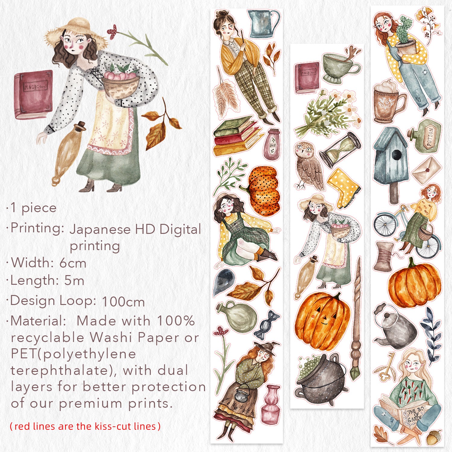 Pre-cut Autumn Enchantment Wide Washi/PET Tape | The Washi Tape Shop. Beautiful Washi and Decorative Tape For Bullet Journals, Gift Wrapping, Planner Decoration and DIY Projects