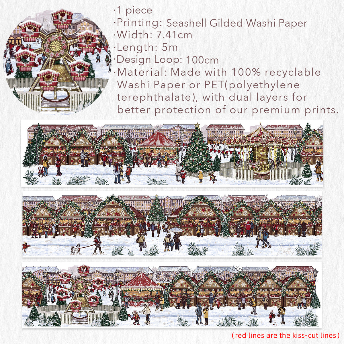 Pre-cut Yuletide Glow Wide Washi/PET Tape (Seashell Gilded)